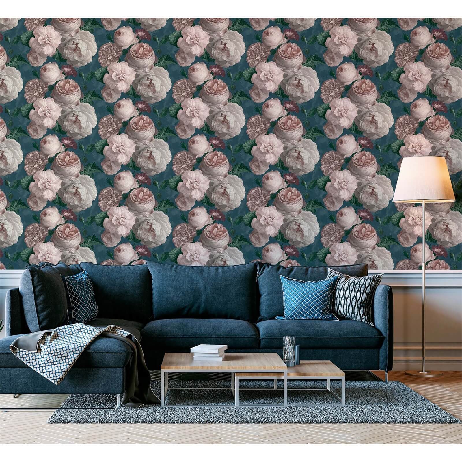 Arthouse Highgrove Floral Teal Wallpaper