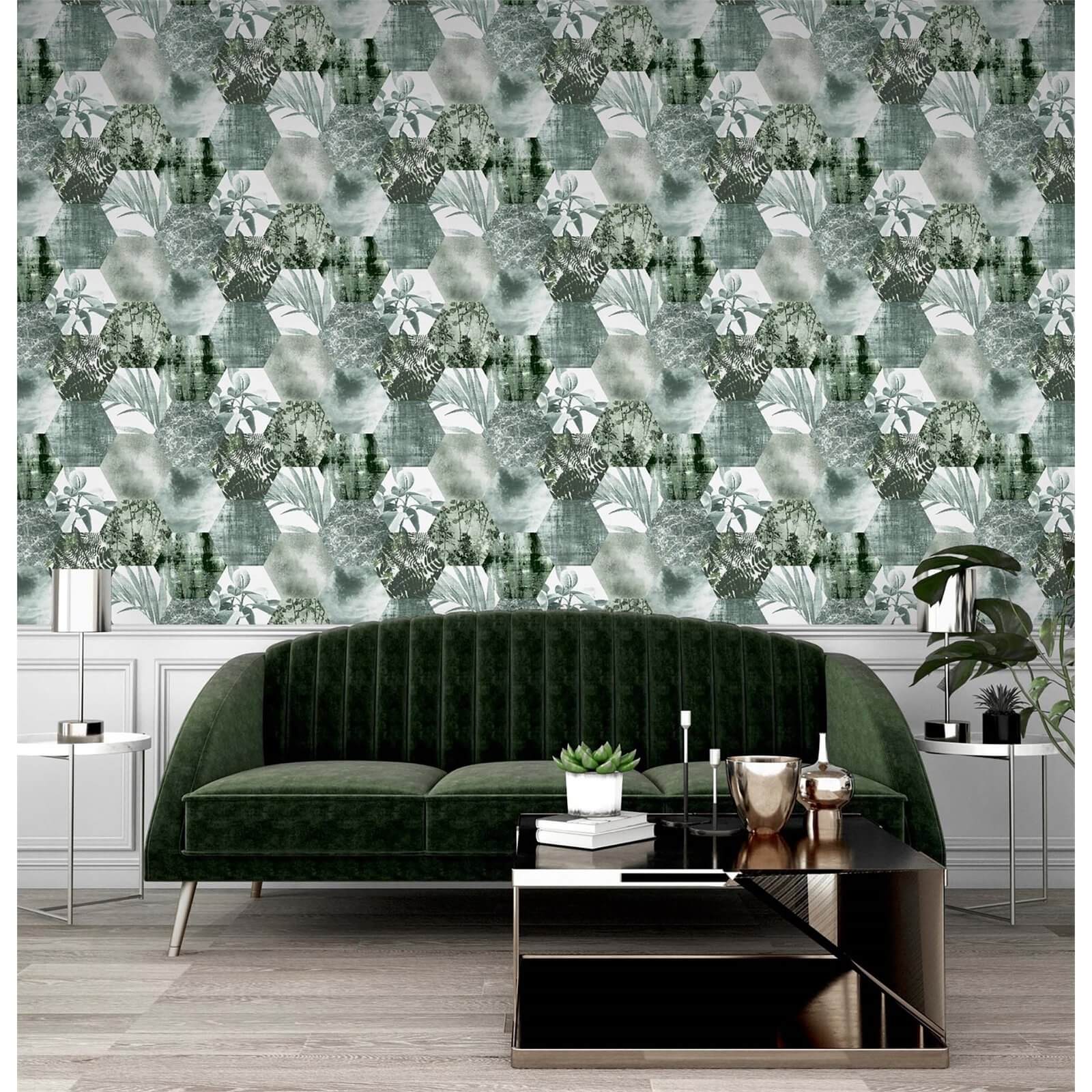 Arthouse Foliage Hex Green Wallpaper