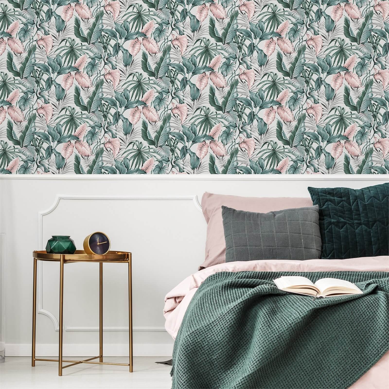 Superfresco Easy Leaves Exotique Light Grey And Pink Wallpaper