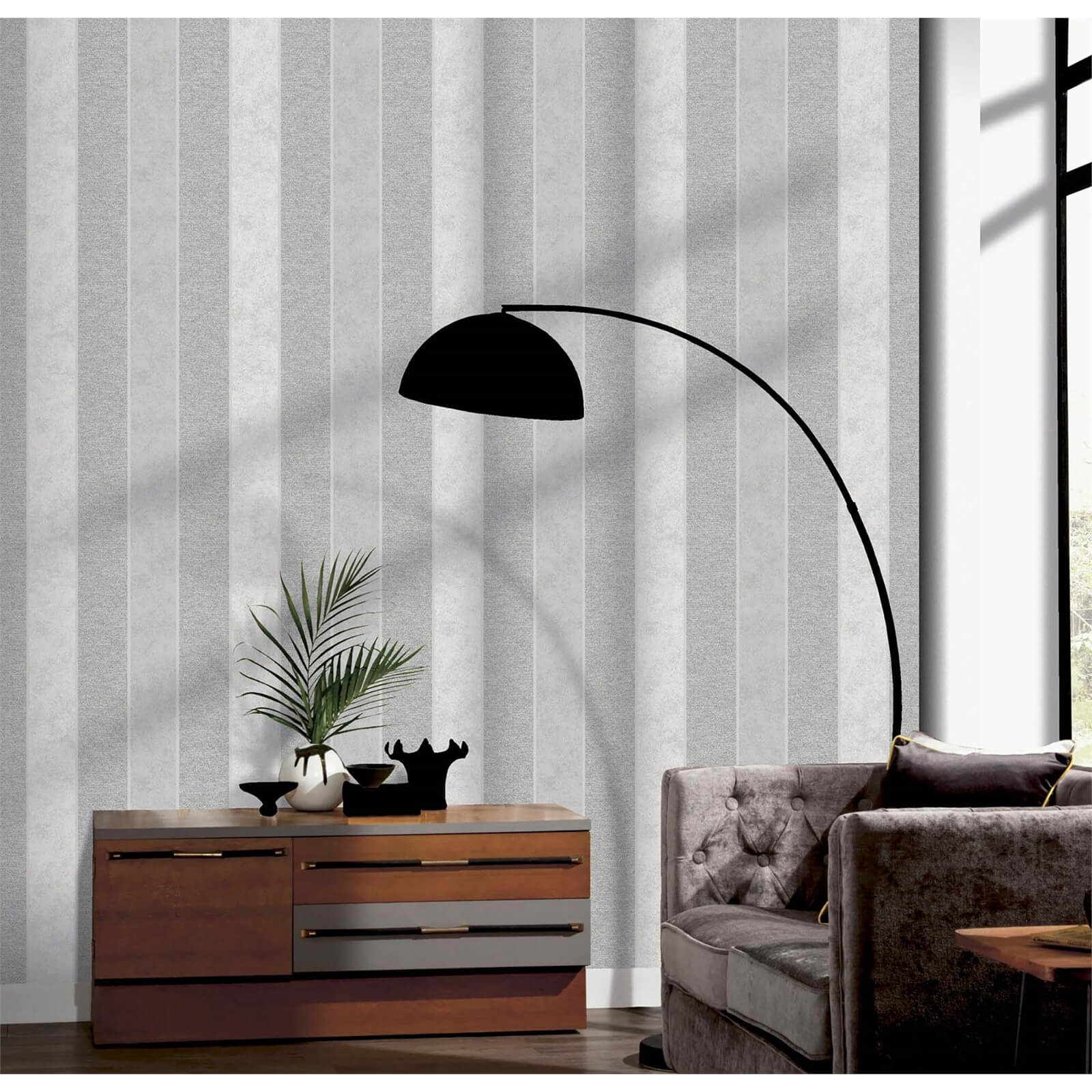 Arthouse Calico Stripe Grey Wallpaper