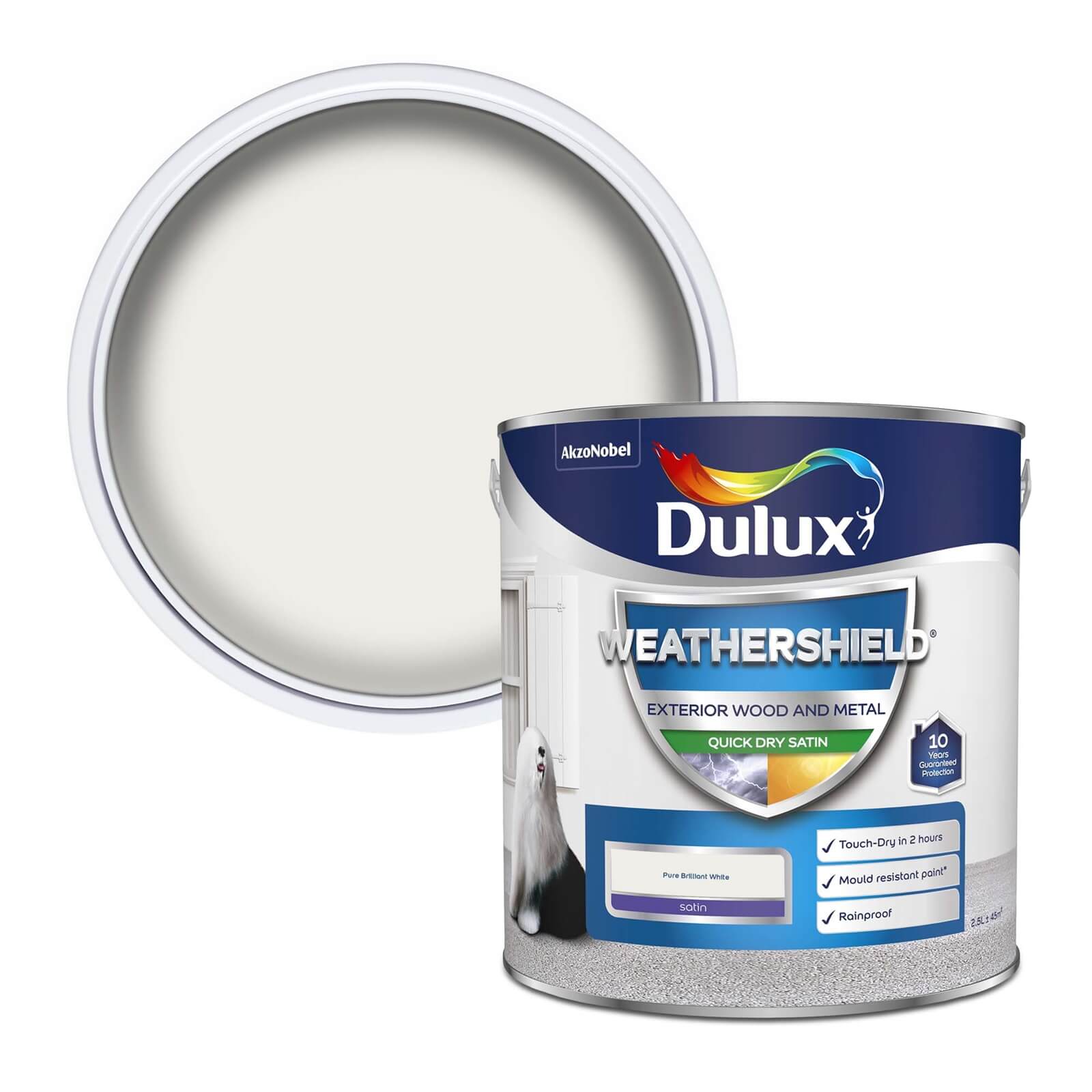Dulux Weathershield Exterior Quick Dry Satin Paint Pure Brilliant White - 2.5L