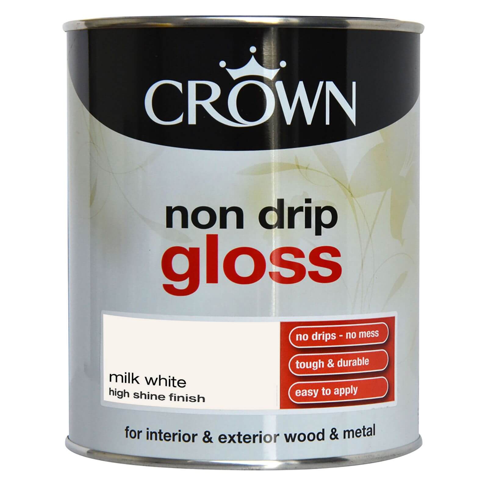 Crown Non Drip Gloss Paint Milk White - 750ml