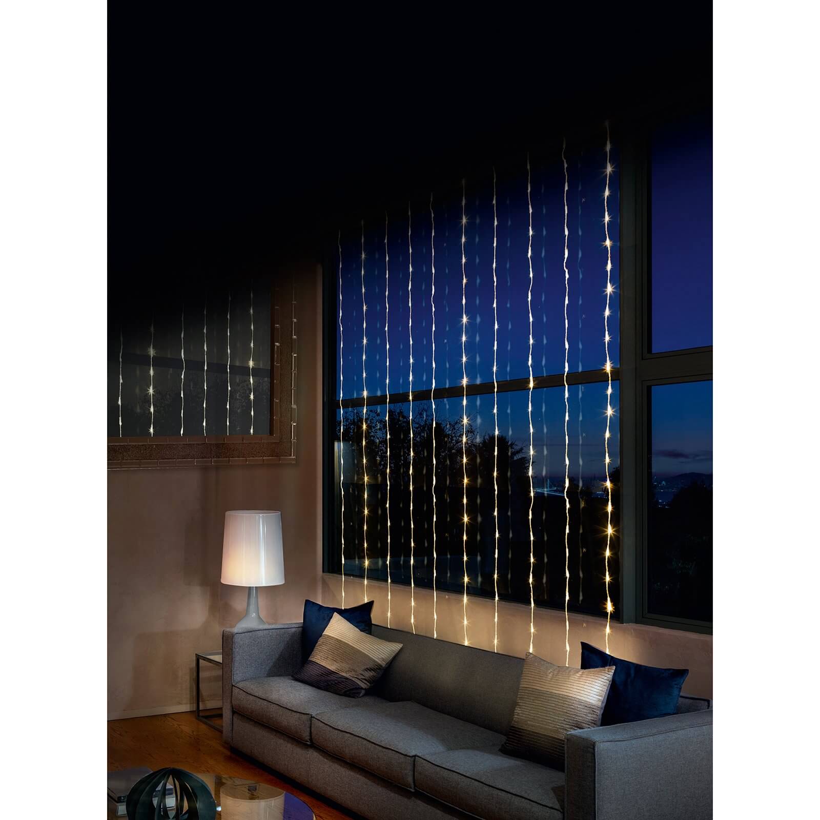 240 Warm White LED Waterfall Curtain Lights Homebase