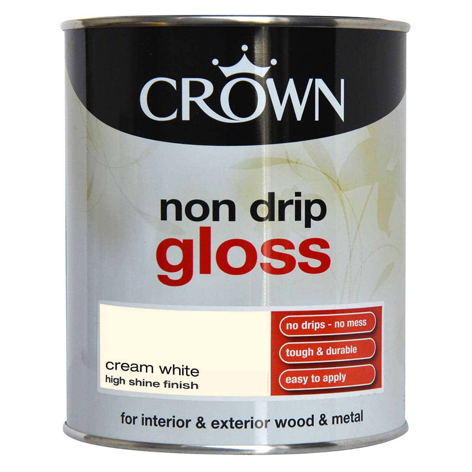 Crown Non Drip Gloss Paint Cream White - 750ml