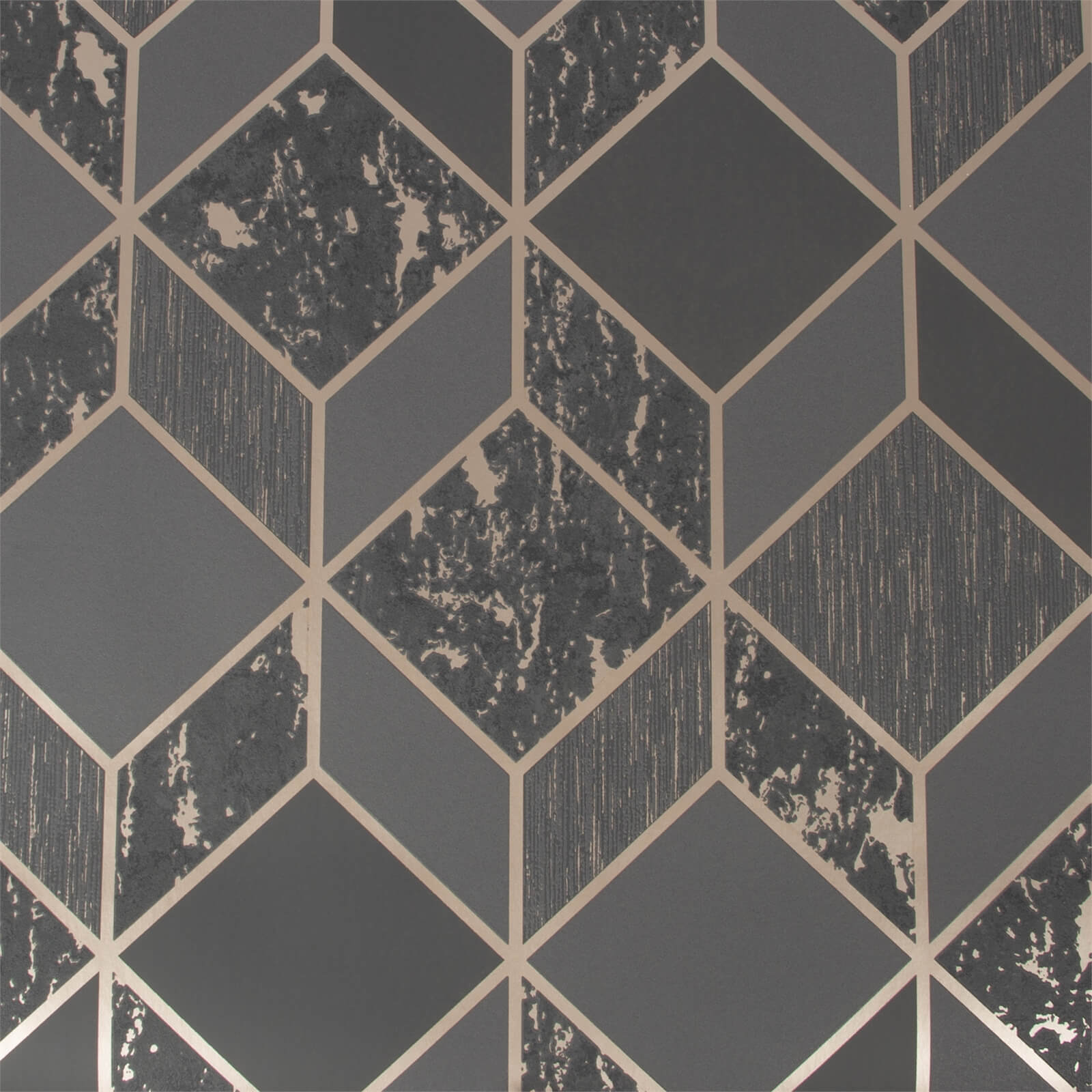 Superfresco Vittorio Geo Charcoal And Rose Gold Wallpaper