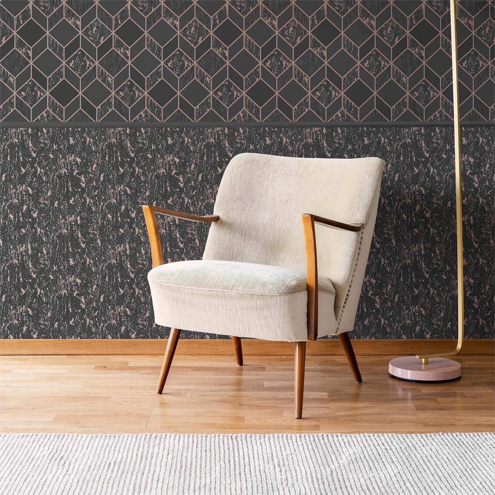 Superfresco Milan Charcoal And Rose Gold Wallpaper