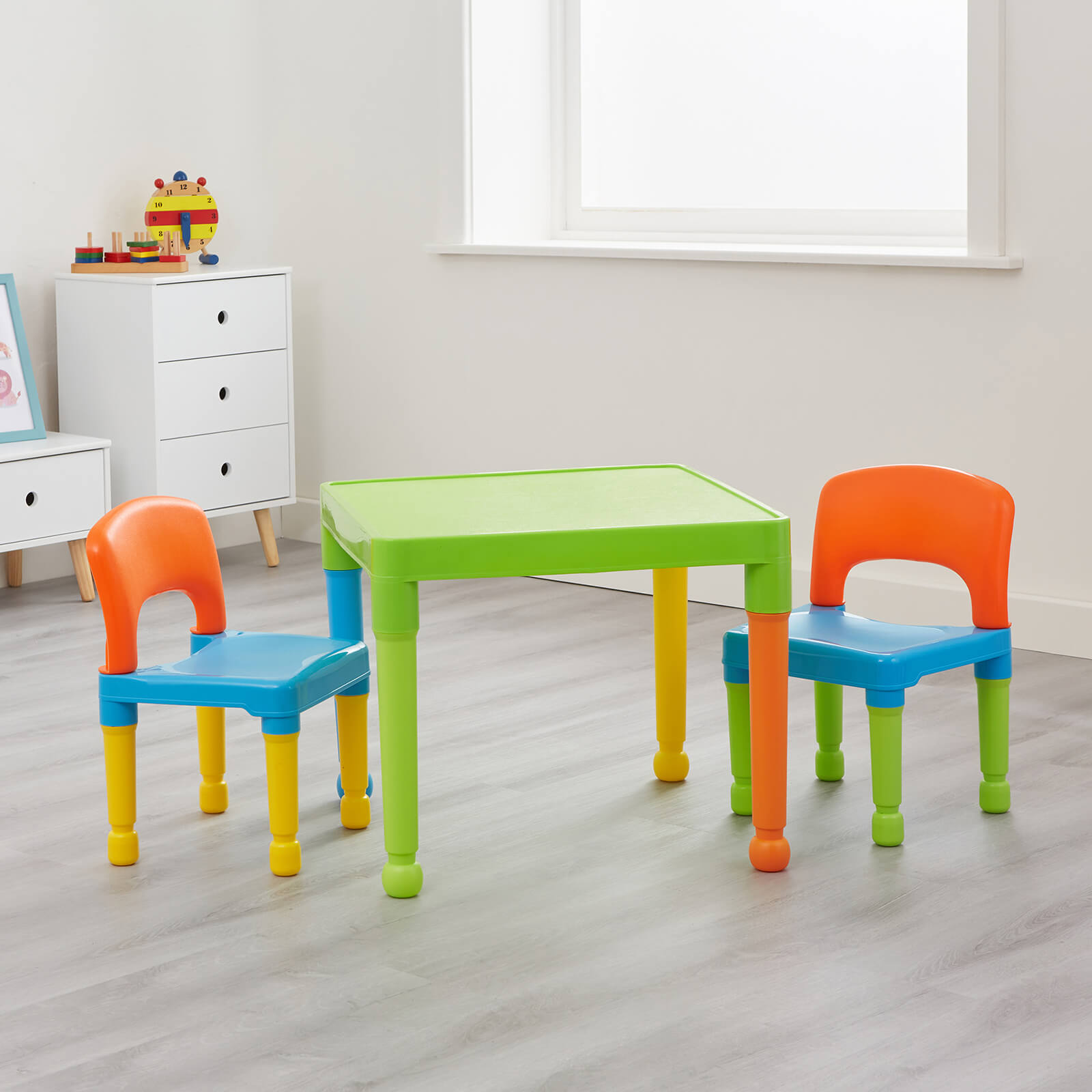 Multicoloured Plastic Table and 2 Chairs