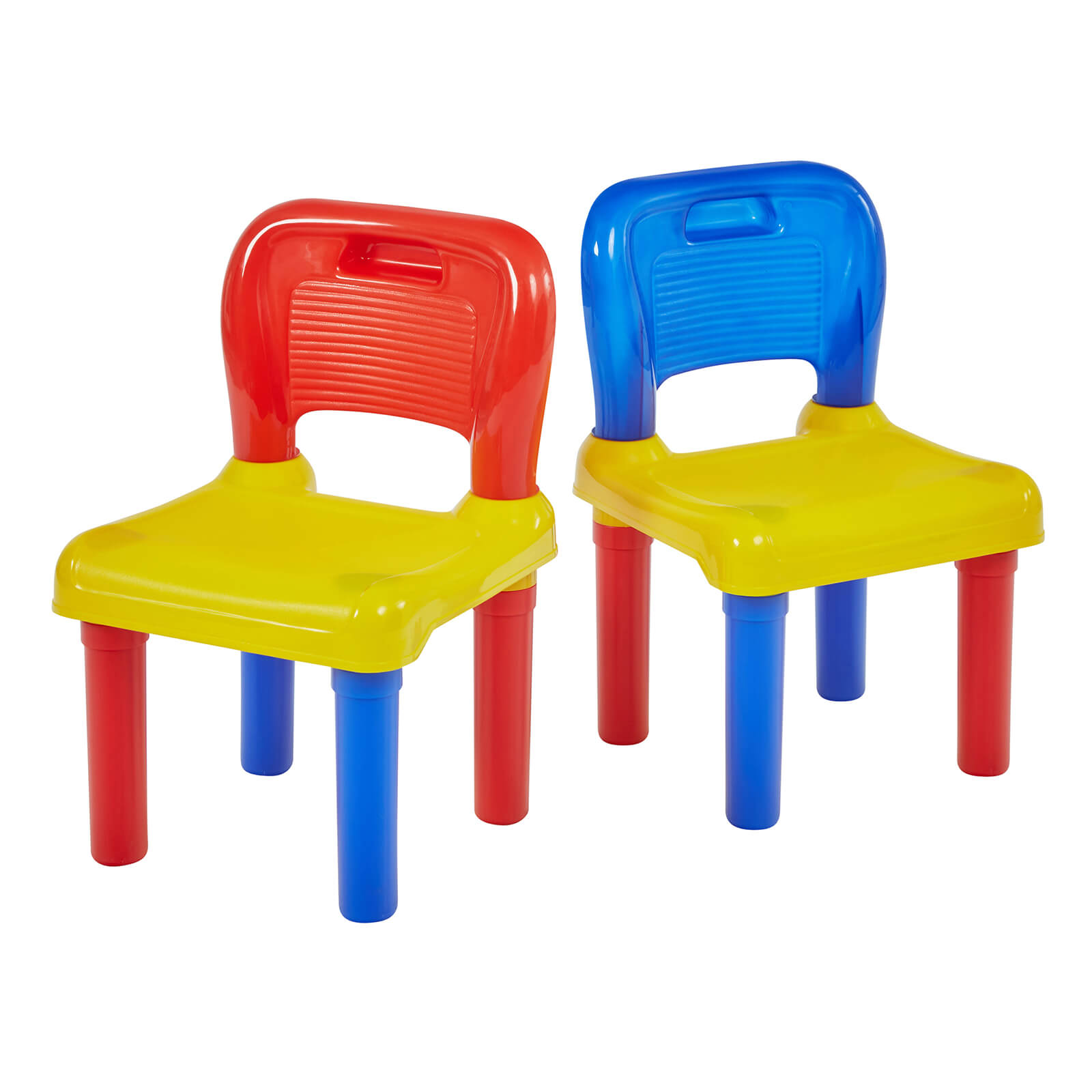 Two Mulitcoloured Plastic Chairs