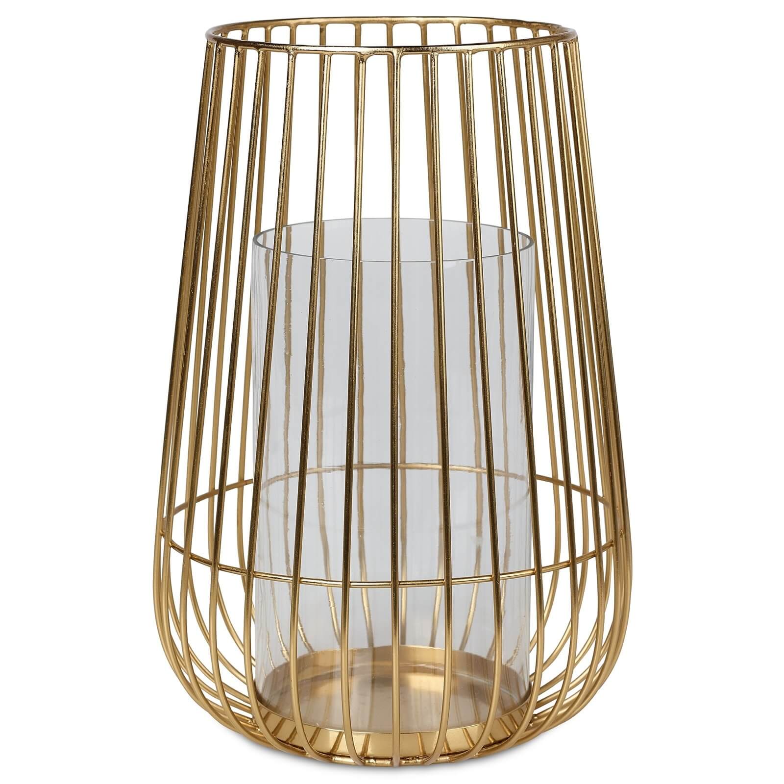 Wire and Glass Lantern - Gold