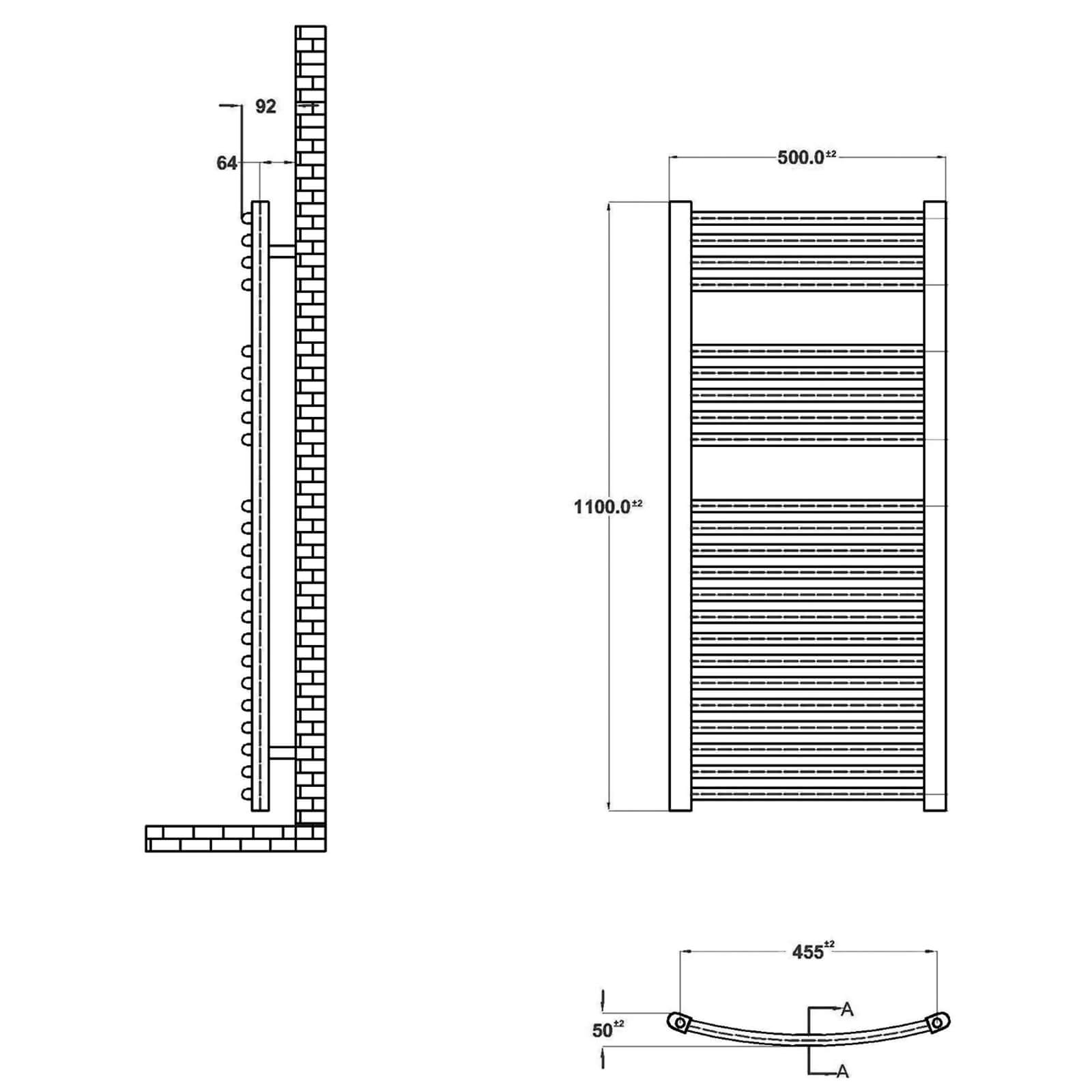 Balterley Curved Ladder Rail - 1100 x 500mm - Chrome