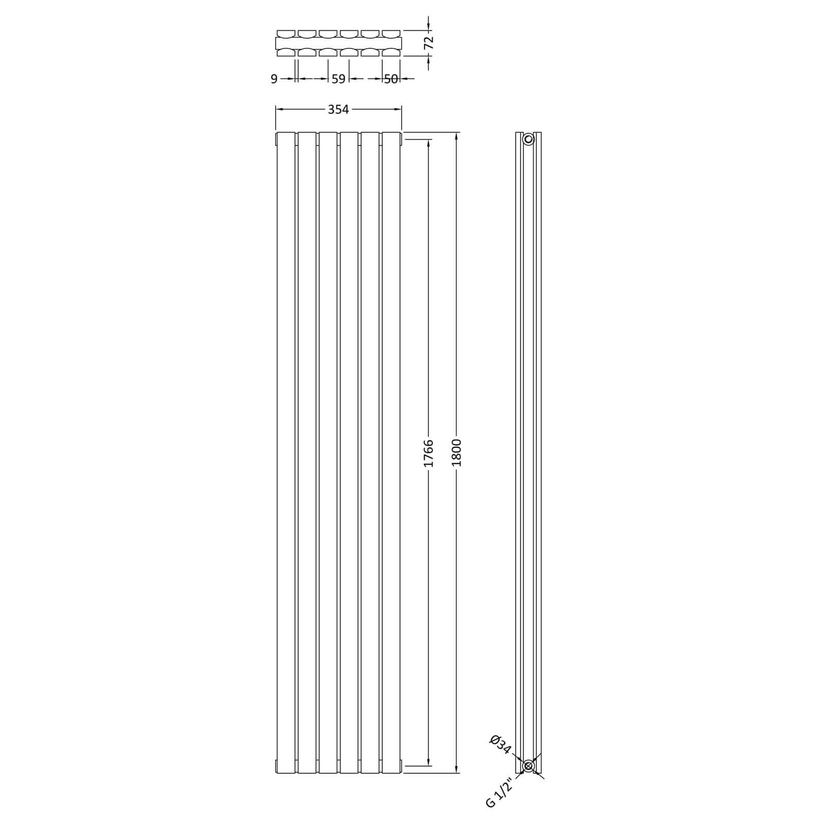 Balterley Lucia Double Panel Radiator - 1800 x 354mm - Anthracite