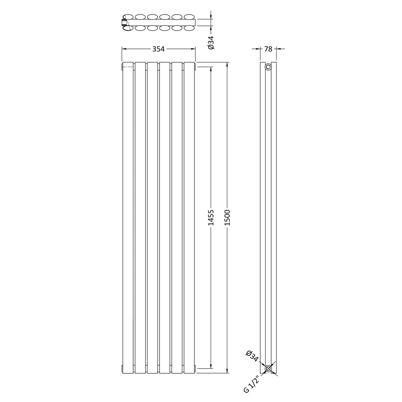 Balterley Embrace Double Panel Radiator - 1500 x 354mm - Anthracite