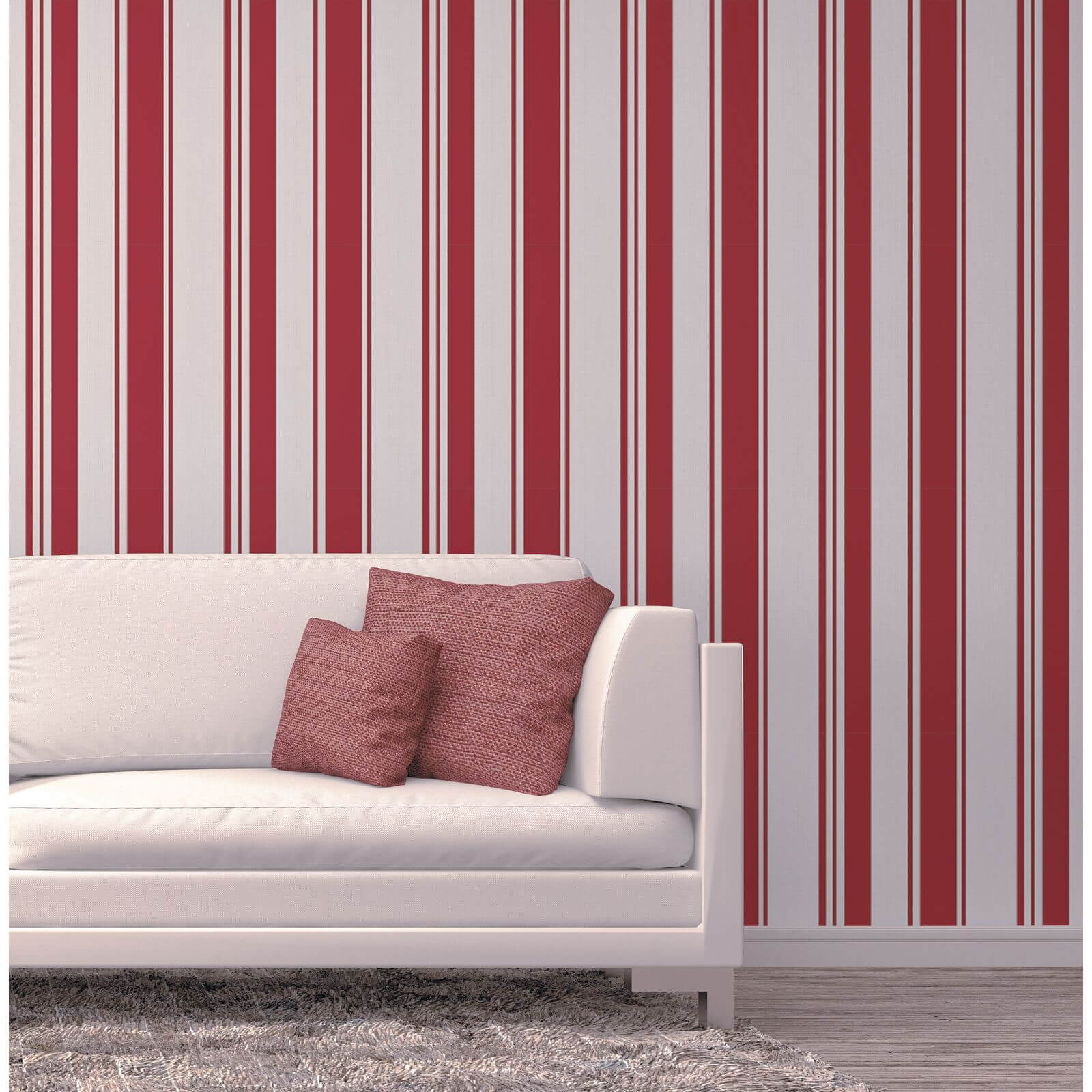 Fine Decor Amelia Stripe Red & Silver Wallpaper