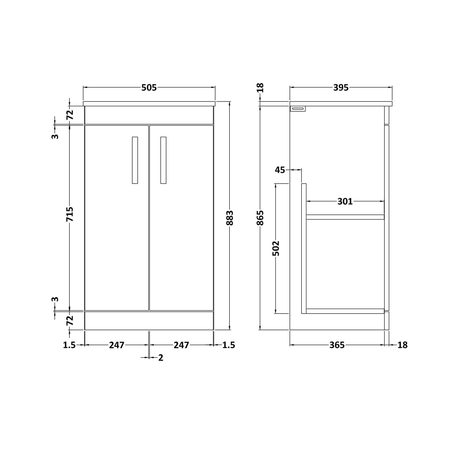 Balterley Rio 500mm Freestanding 2 Door Vanity With Basin 2 - Gloss White