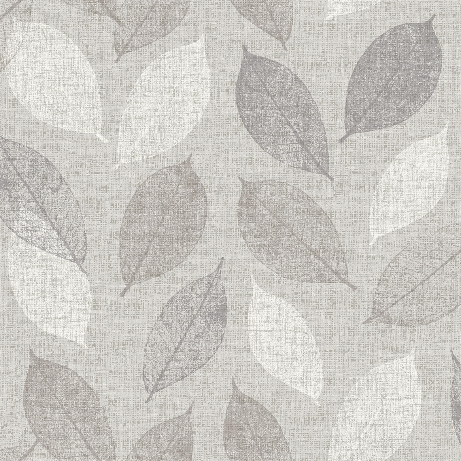 Arthouse Linen Leaves Smooth Grey Wallpaper
