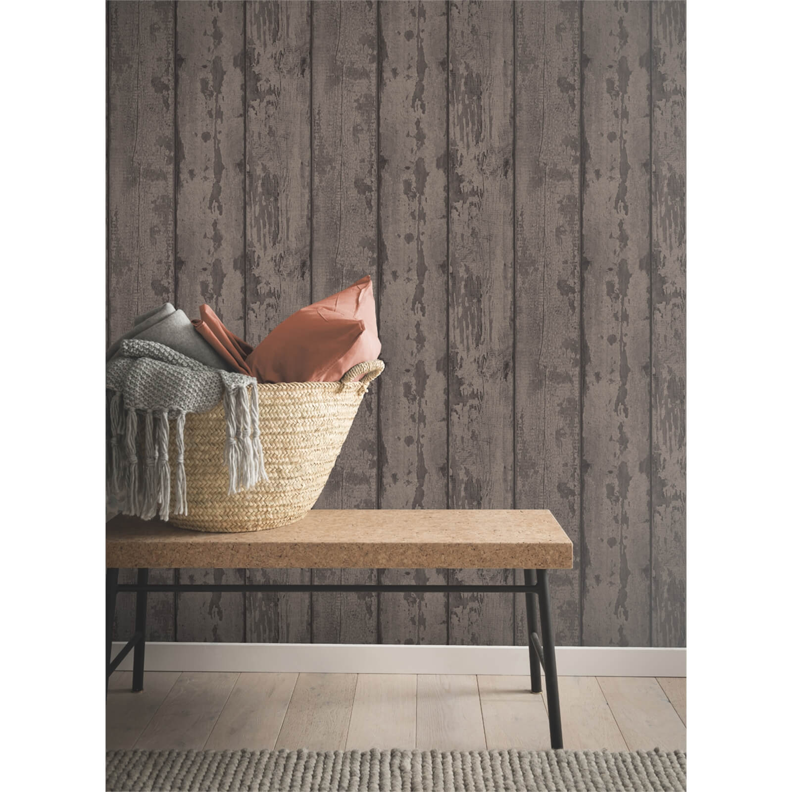 Arthouse Wood Plank Effect Embossed Mahogany Wallpaper