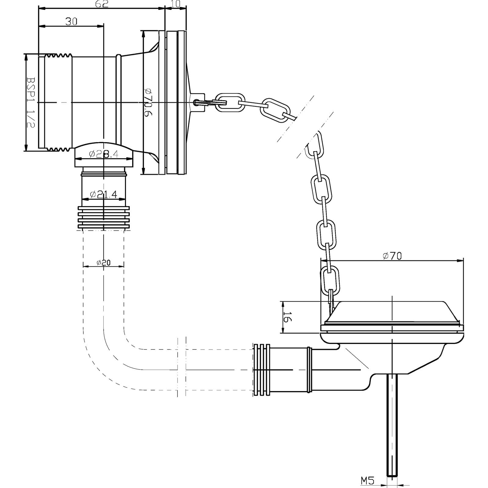 Balterley Extended Plug and Link Chain Bath Waste