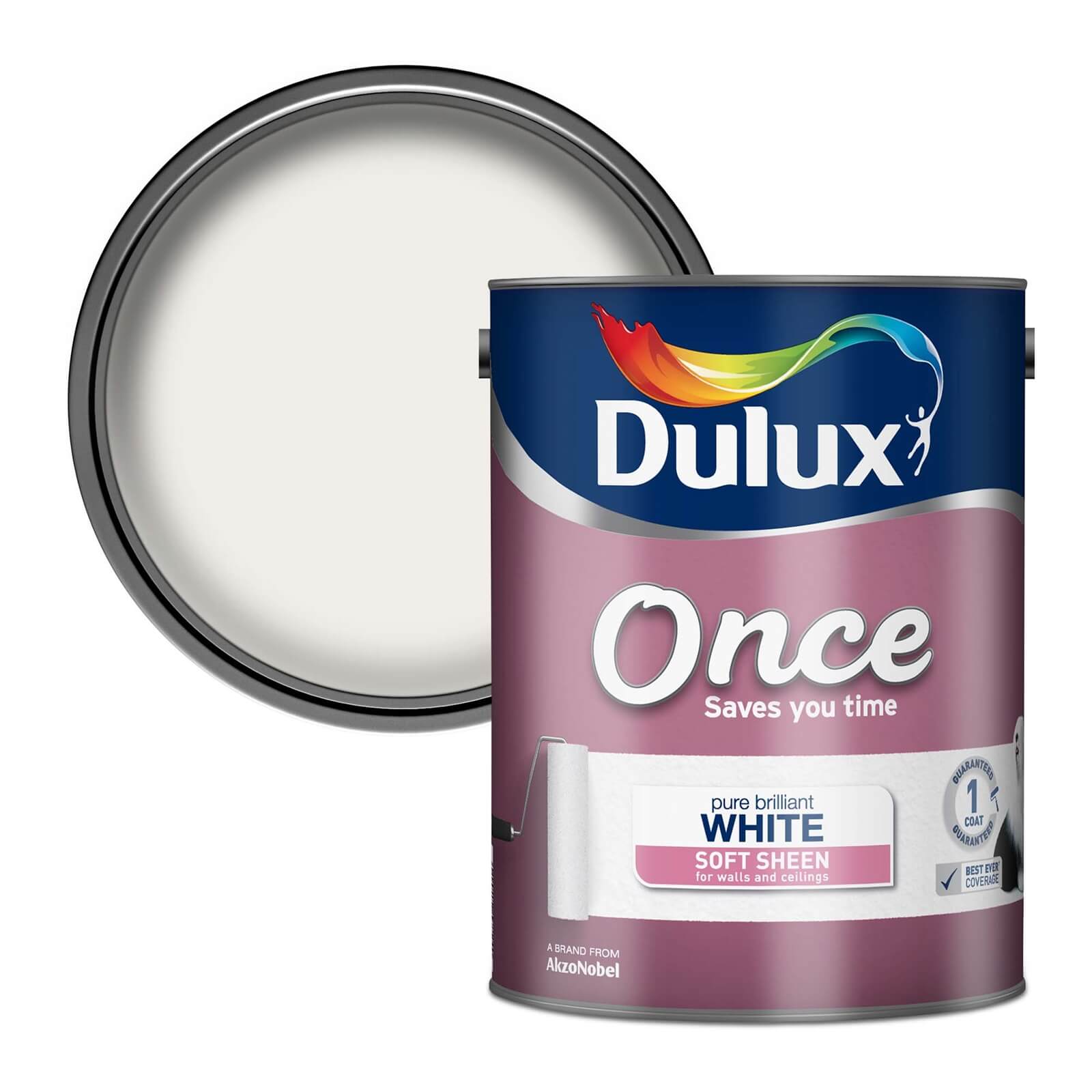 Dulux Once Pure Brilliant White - Soft Sheen Emulsion Paint - 5L