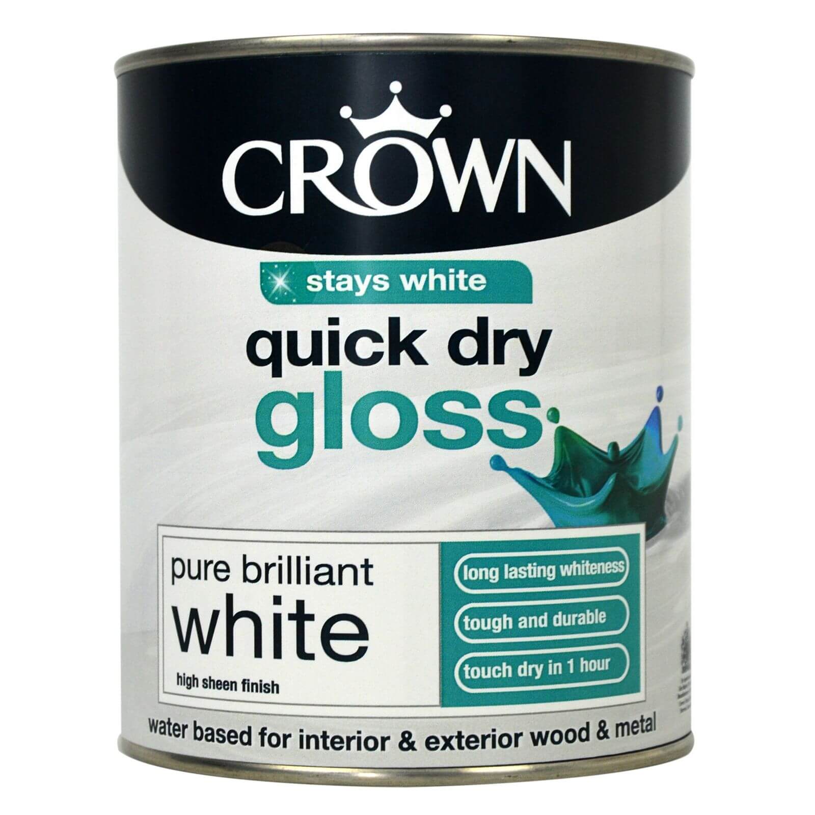 Crown Quick Drying Gloss Paint Pure Brilliant White - 750ml
