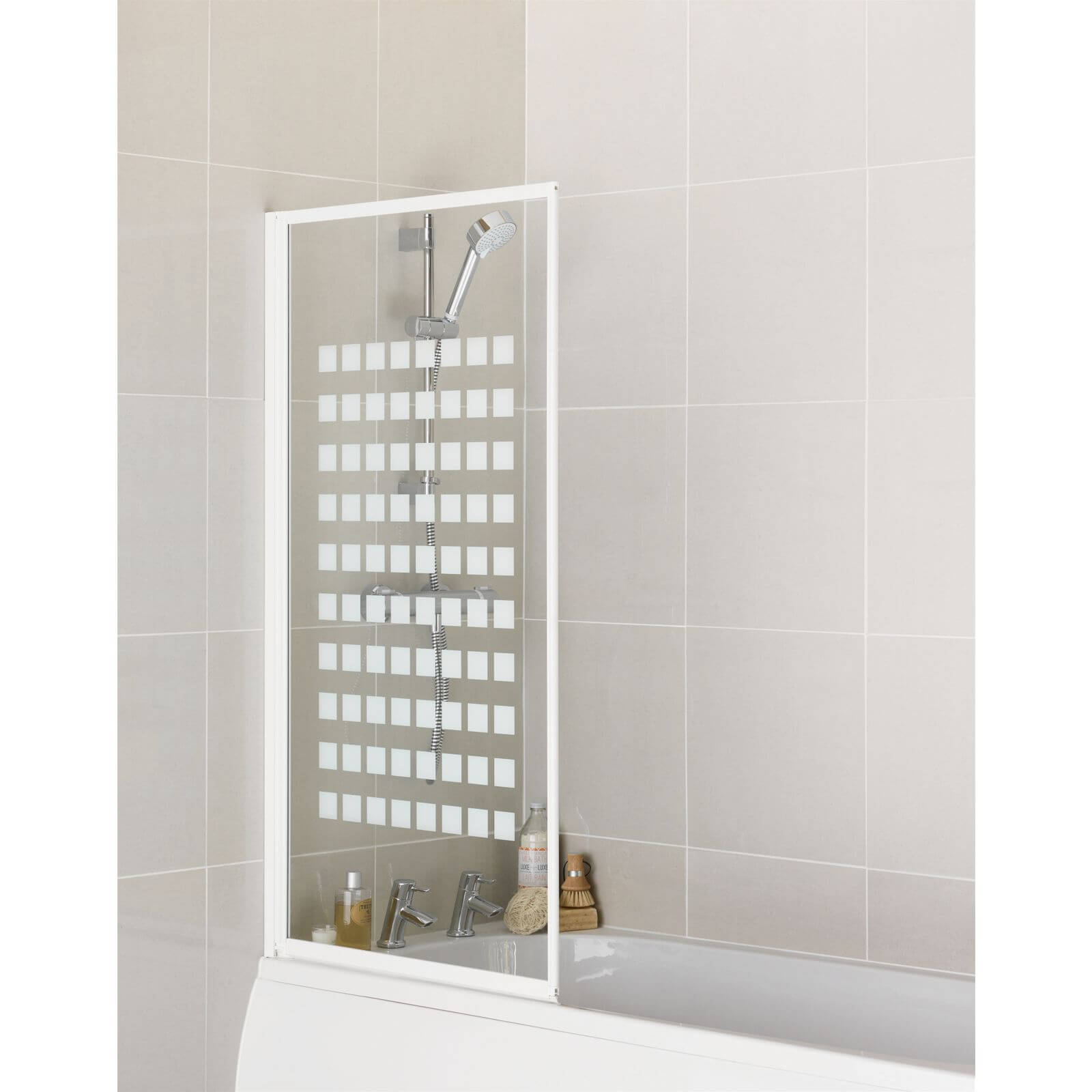 Aqualux Fully Framed Bathscreen - White Square Pattern