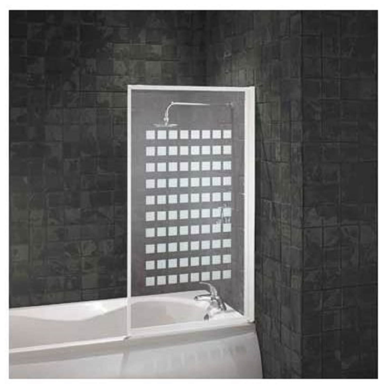 Aqualux Fully Framed Bathscreen - White Square Pattern