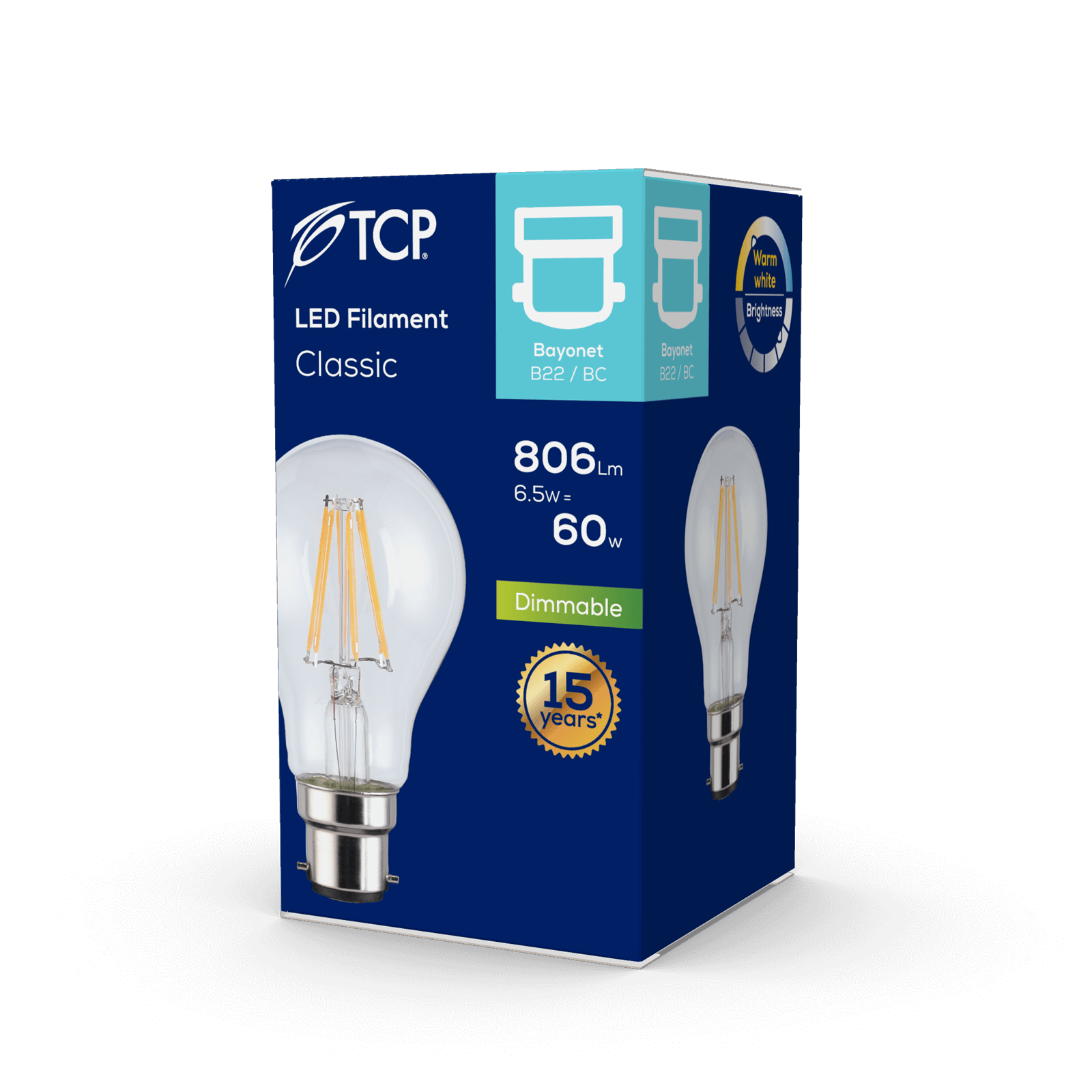 TCP LED Filament Clear Classic 7W BC Dimmable Light Bulb