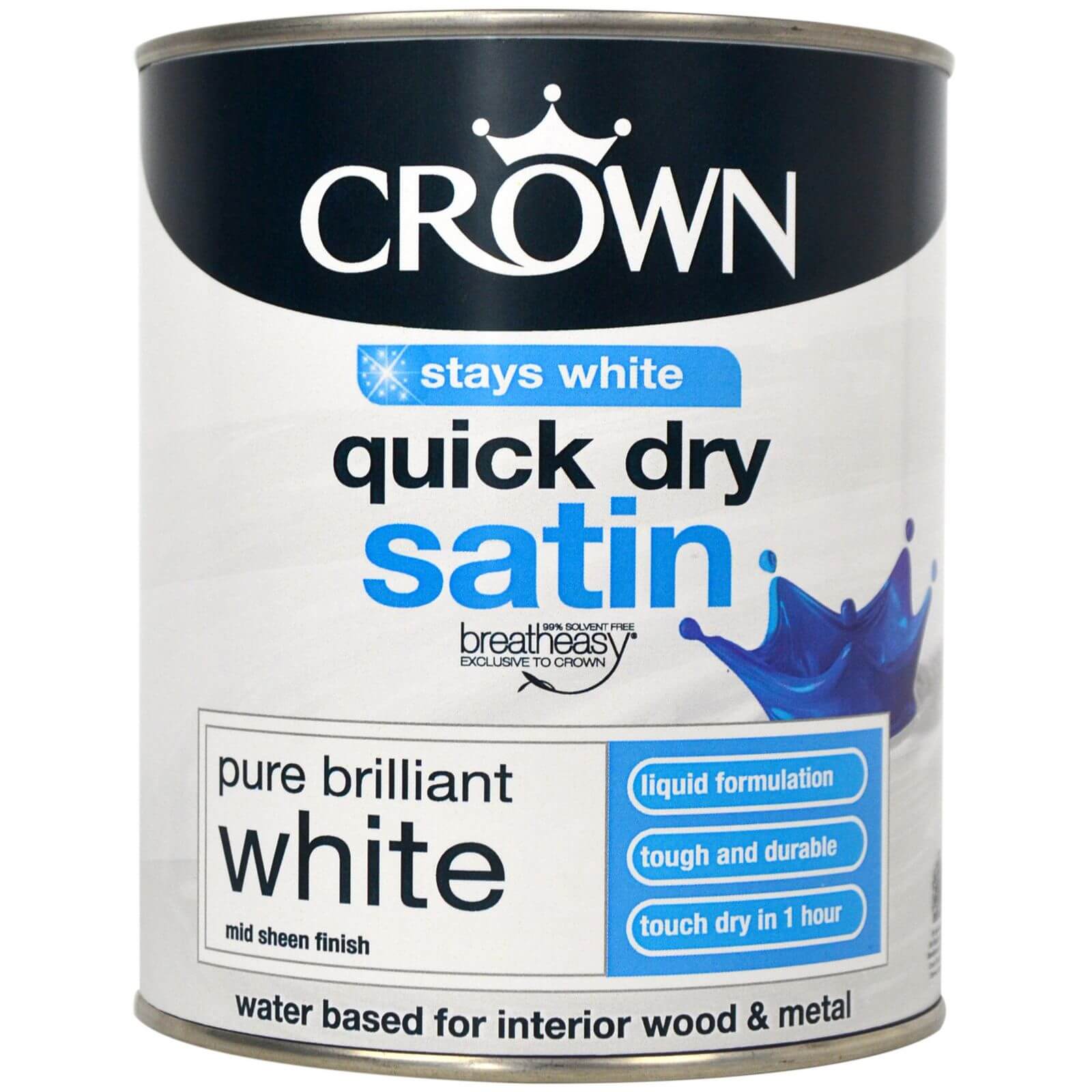 Crown Breatheasy Quick Drying Satin Paint Pure Brilliant White - 750ml