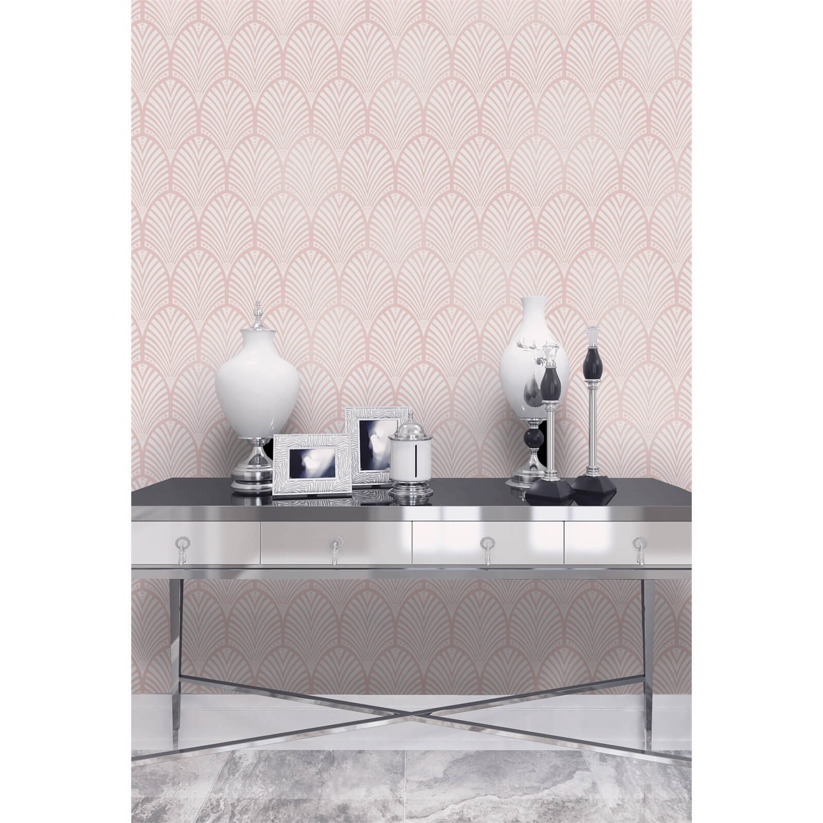 Holden Decor Gatsby Art Deco Geometric Smooth Metallic Dusky Pink Wallpaper