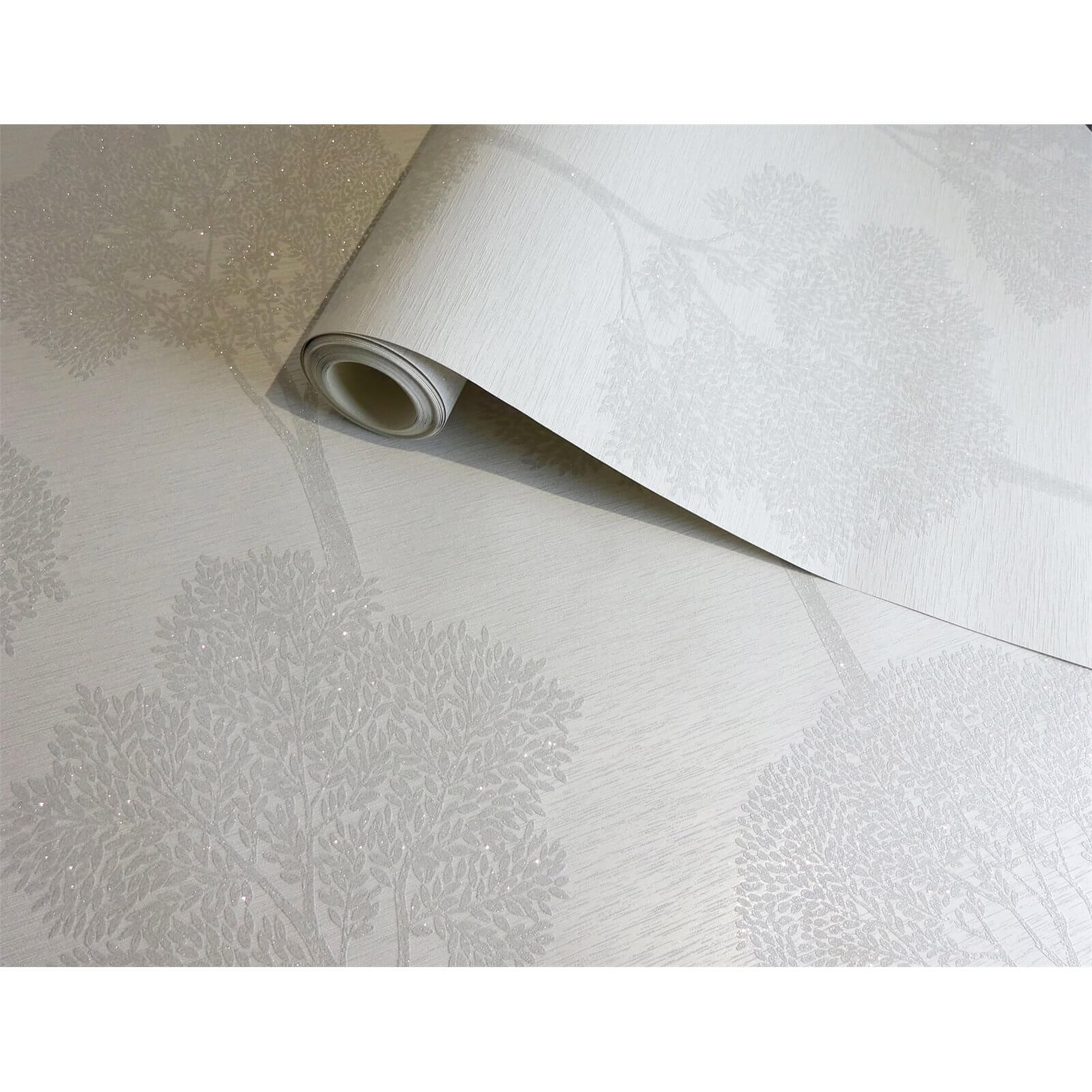 Holden Decor Ambleside Tree Textured Metallic Glitter White Wallpaper