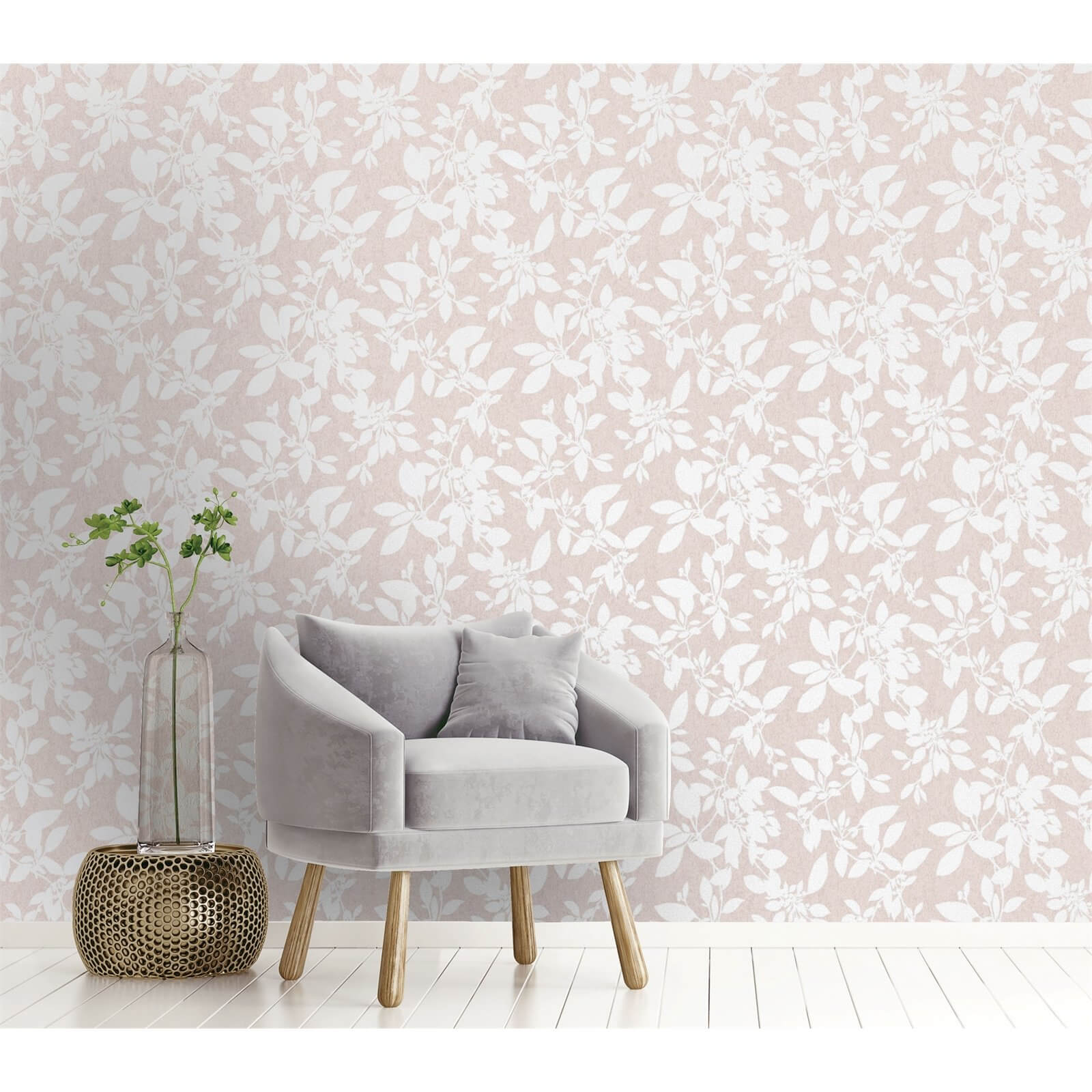Holden Decor Linden Floral Textured Metallic Glitter Blush Pink Wallpaper