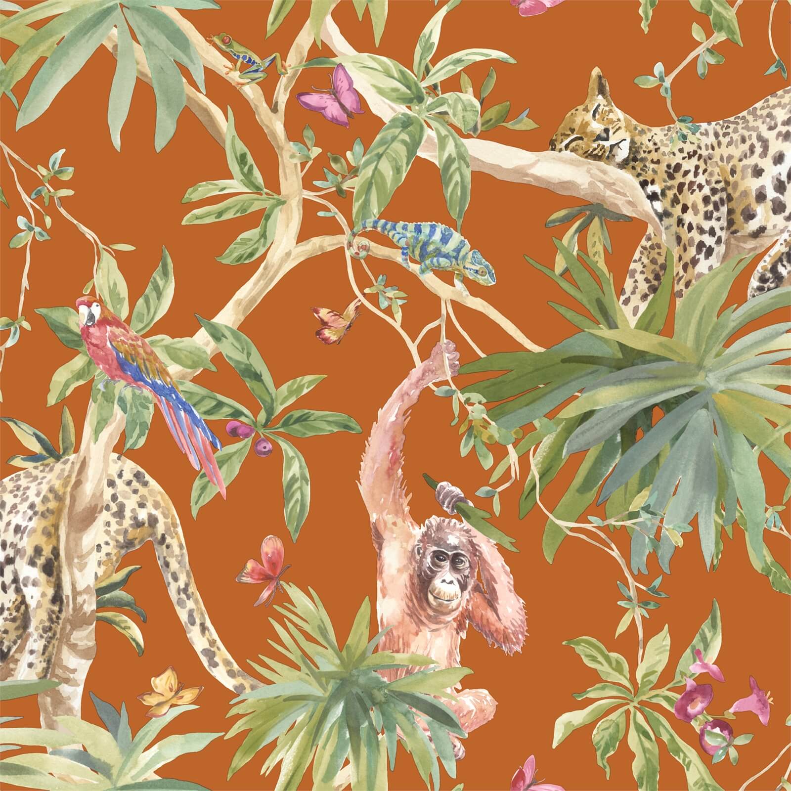 Holden Decor Jungle Animals Smooth Metallic Orange Background Wallpaper