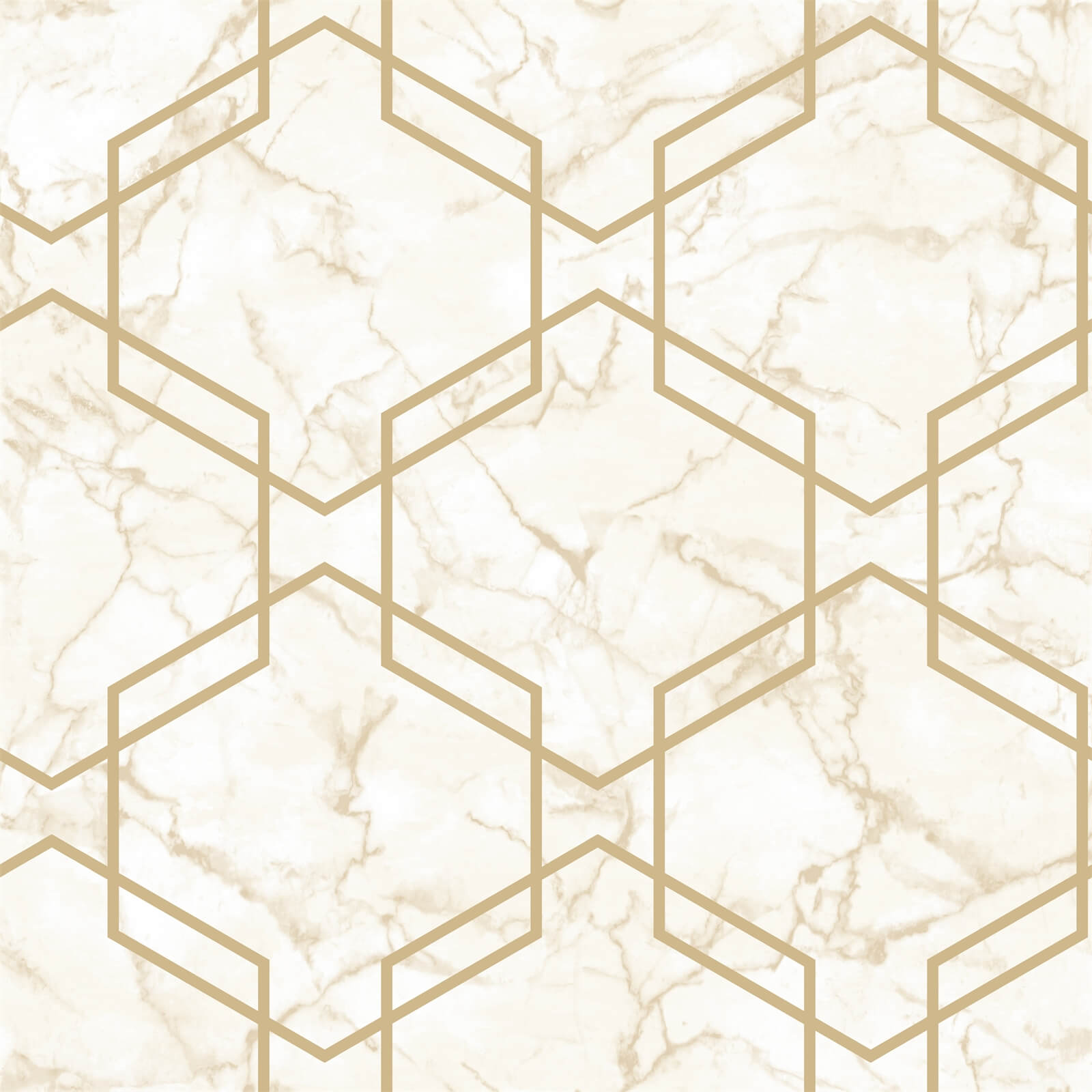 Holden Decor Hexagon Geometric Smooth Metallic Glitter Beige and Gold Wallpaper