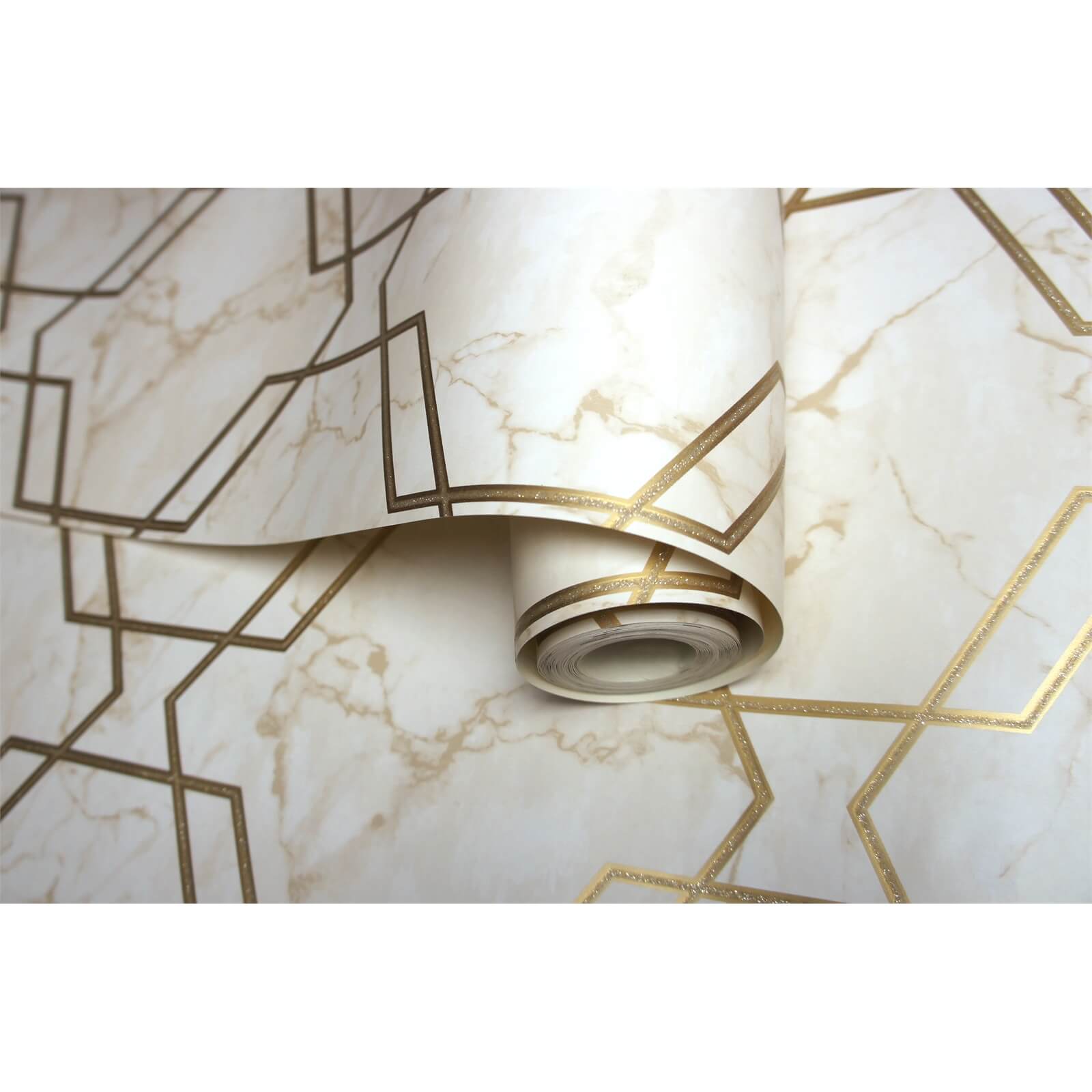 Holden Decor Hexagon Geometric Smooth Metallic Glitter Beige and Gold Wallpaper