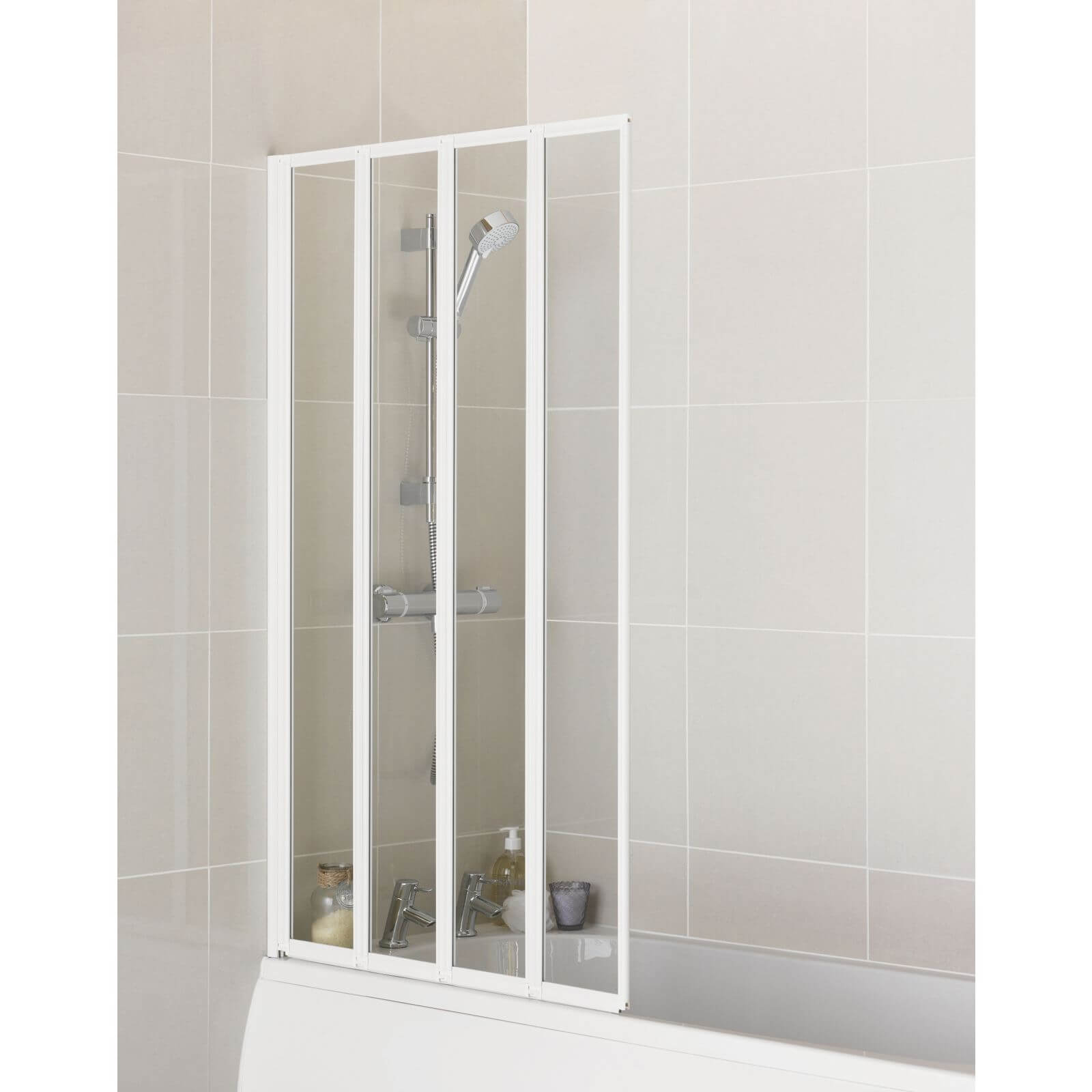 Aqualux Folding Four Panel Shower Screen - White & Clear