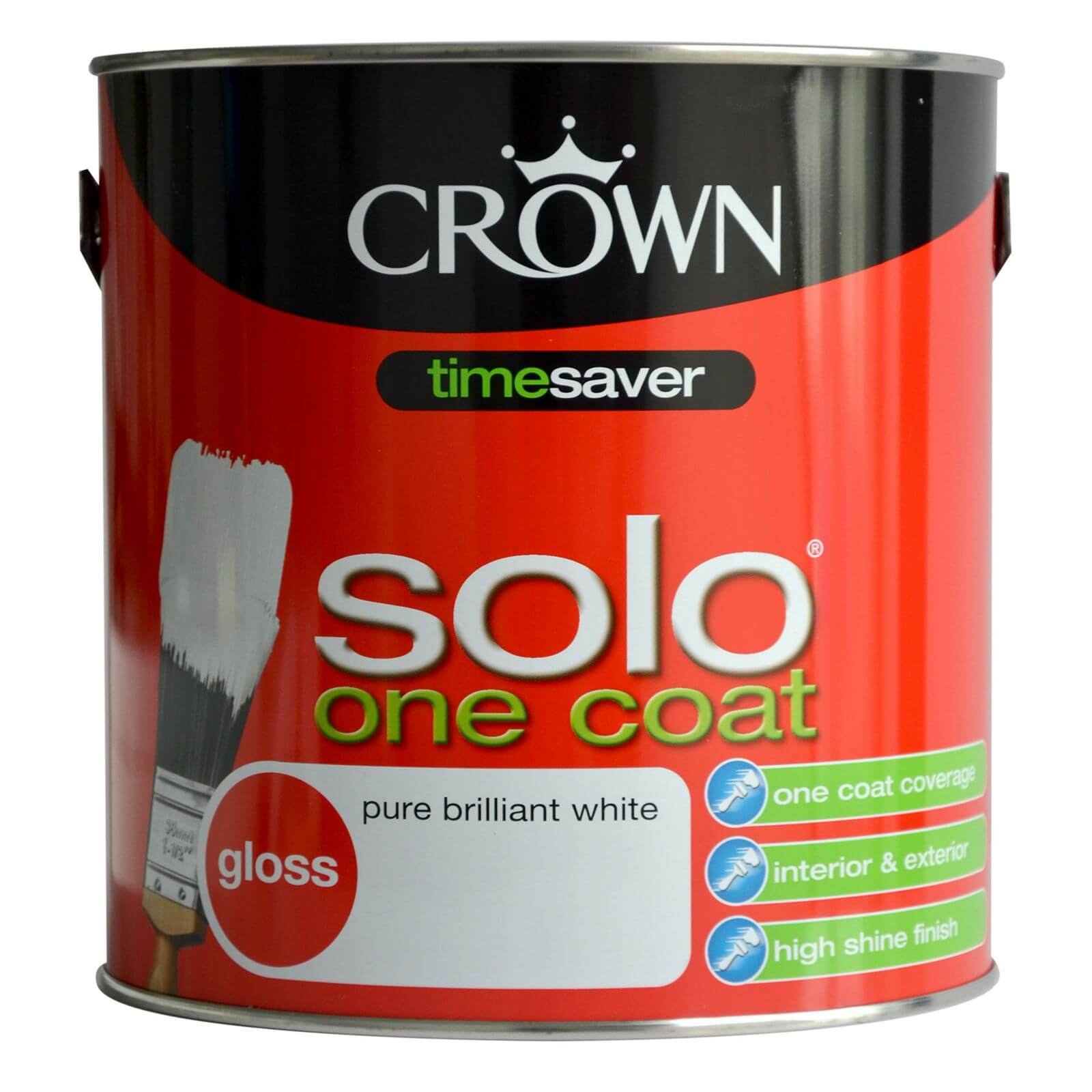 Crown Solo One Coat Gloss Paint Pure Brilliant White - 2.5L