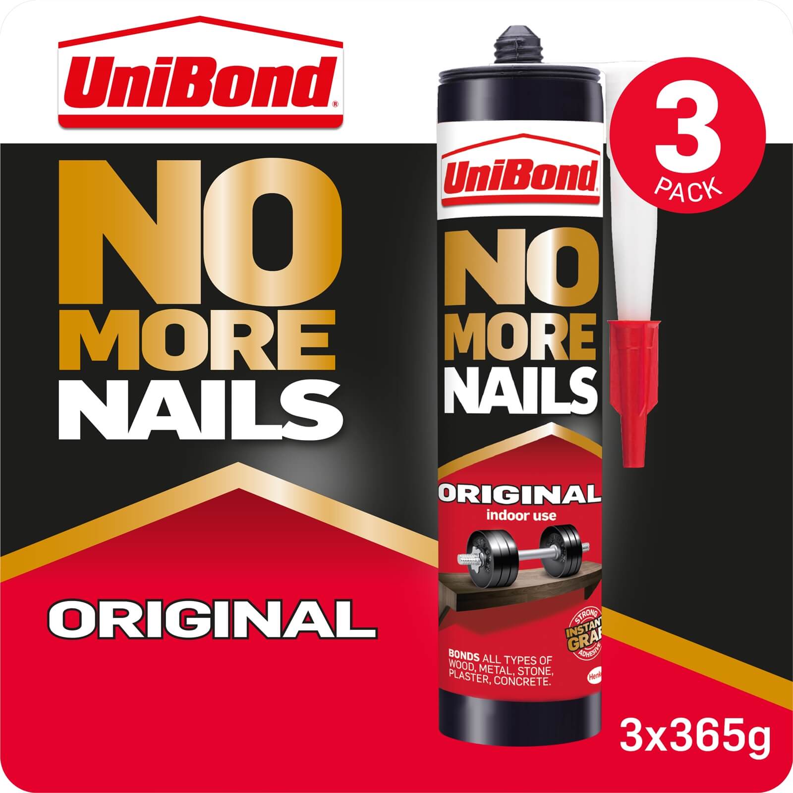 UniBond No More Nails Grab Adhesive Triple Cartridge Original 3x365g