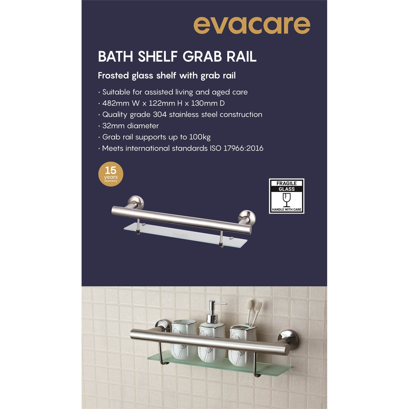 Evacare Shower Shelf with Grab Rail