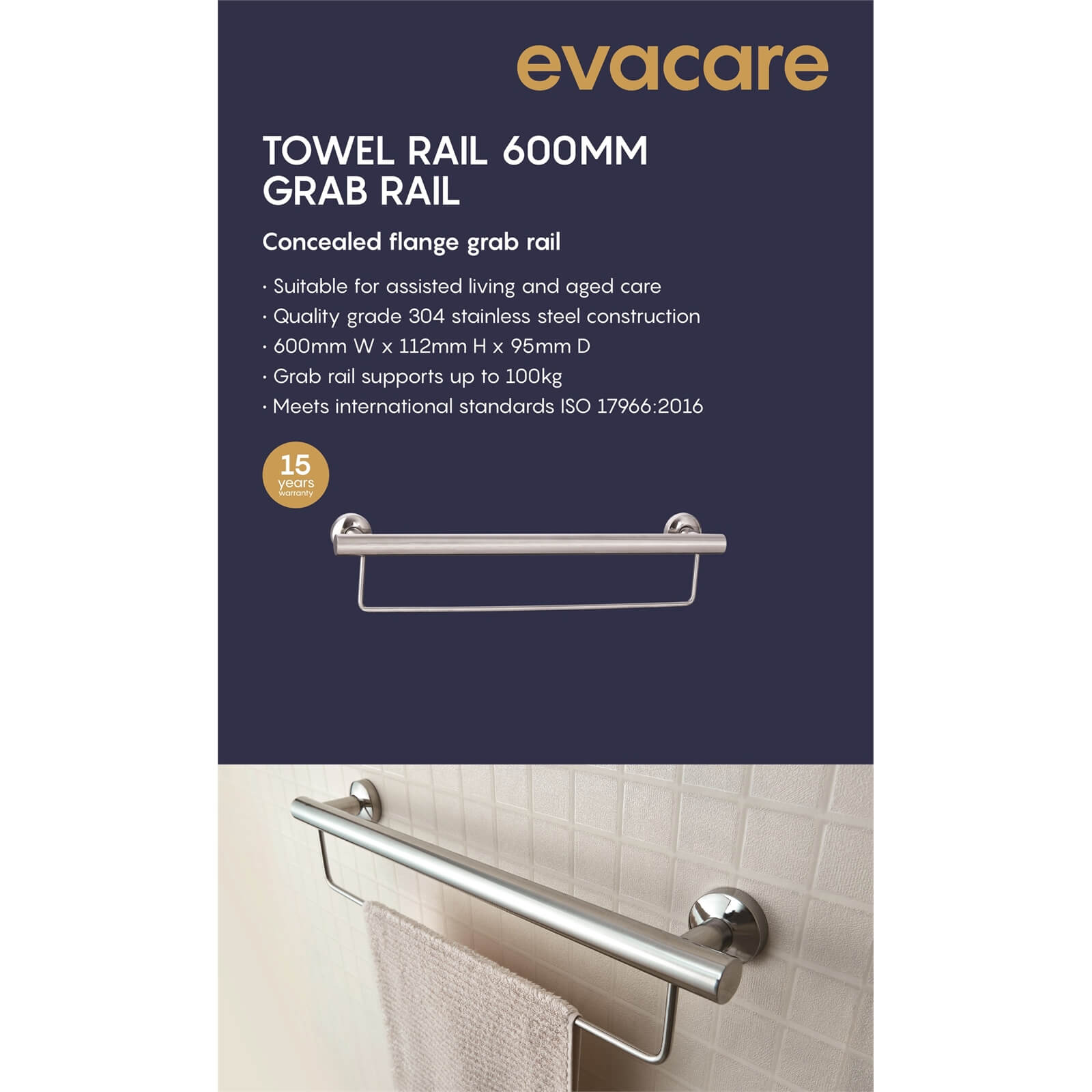 Evacare 600mm Towel and Grab Rail