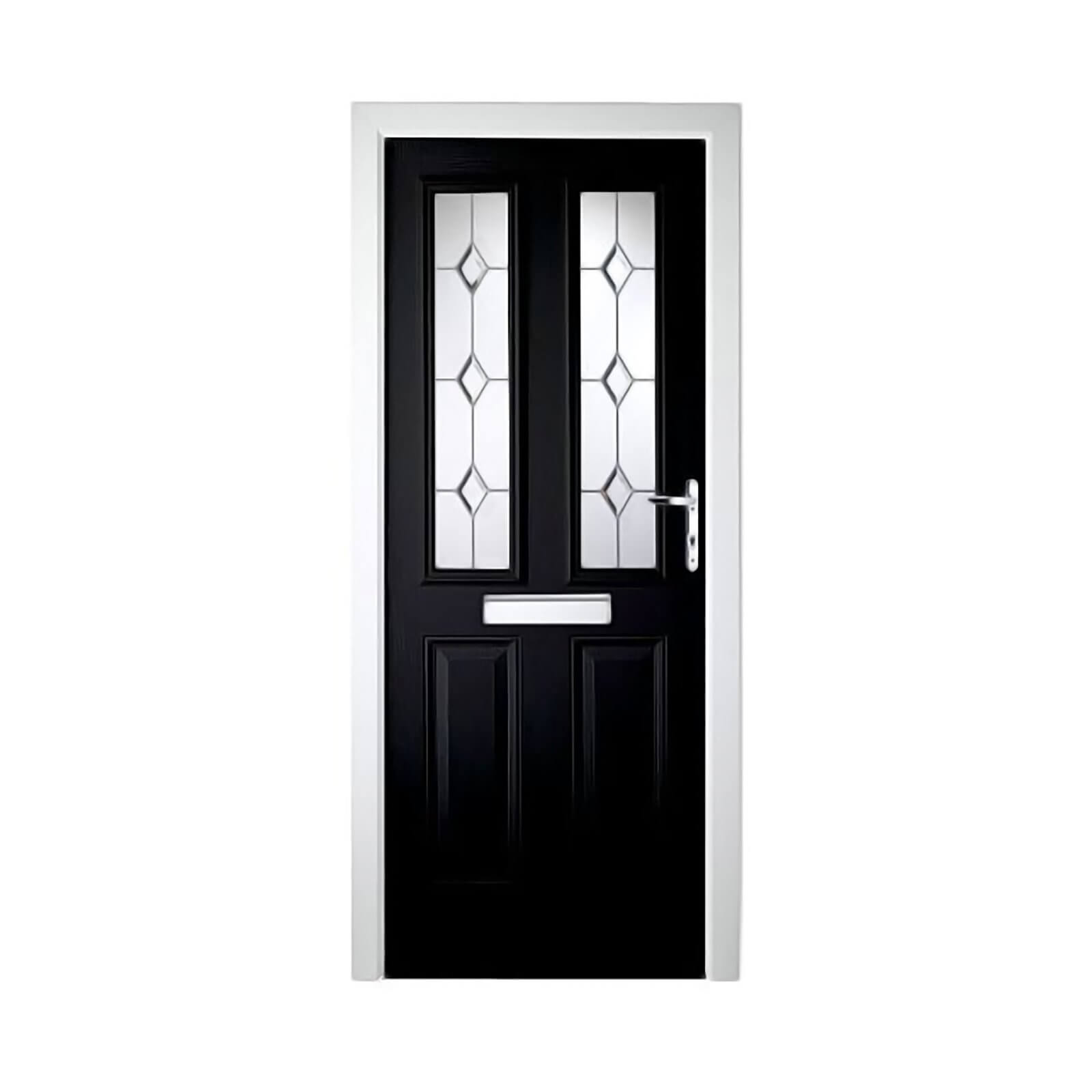 London 2 Narrow Lite Composite Door Set - Black Left Hand Hung Composite Door - 920mm Wide 2085mm High