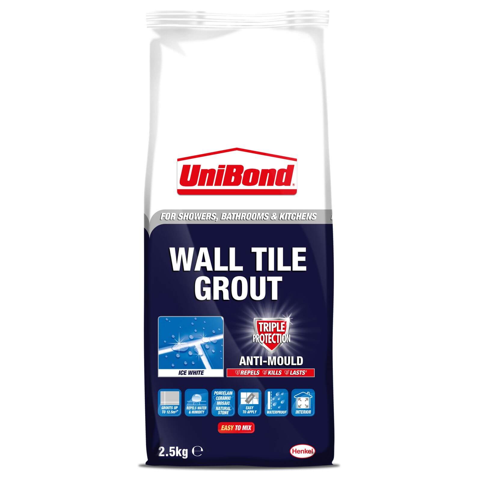 UniBond Wall Tile Grout Triple Protect Ice White 2.5kg