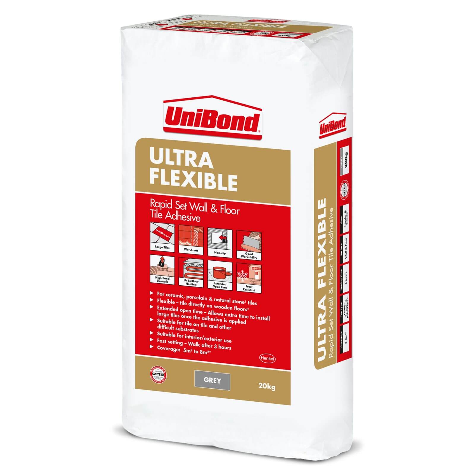 UniBond Rapid Set Ultra Flexible Grey Tile Adhesive 20kg