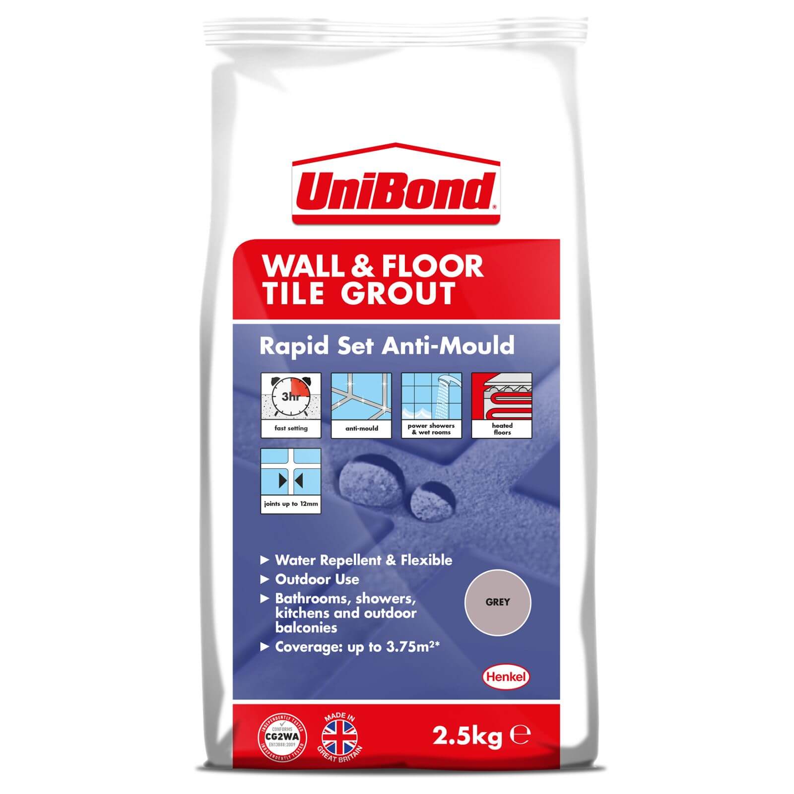 UniBond Floor & Wall Tile Powder Grout Grey 2.5Kg