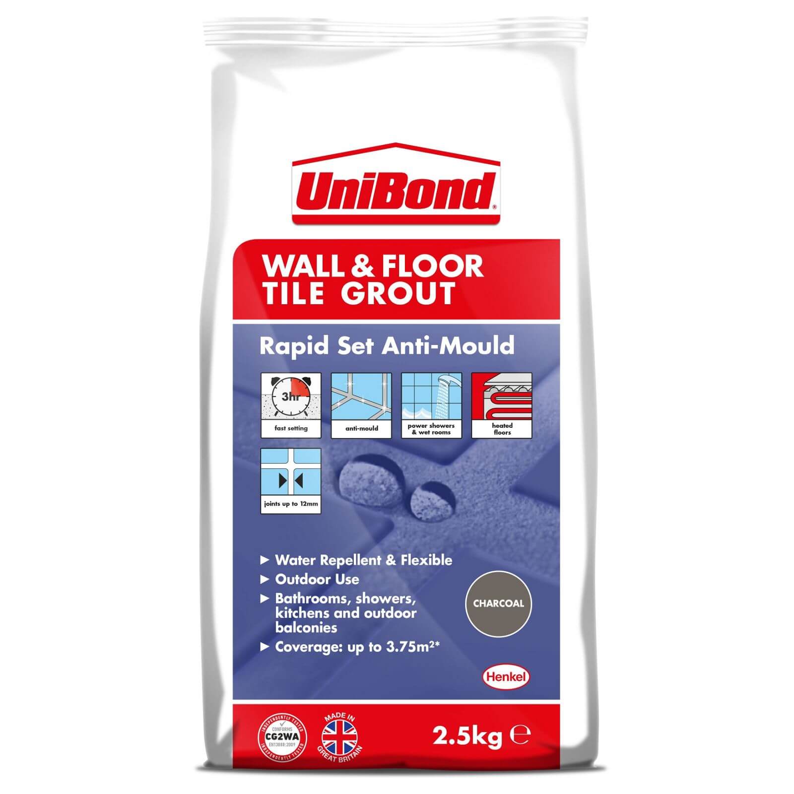 UniBond Floor & Wall Tile Powder Grout Black 2.5Kg