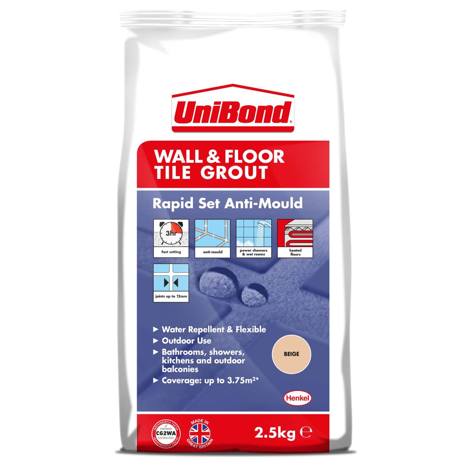 UniBond Floor & Wall Tile Powder Grout Beige 2.5Kg