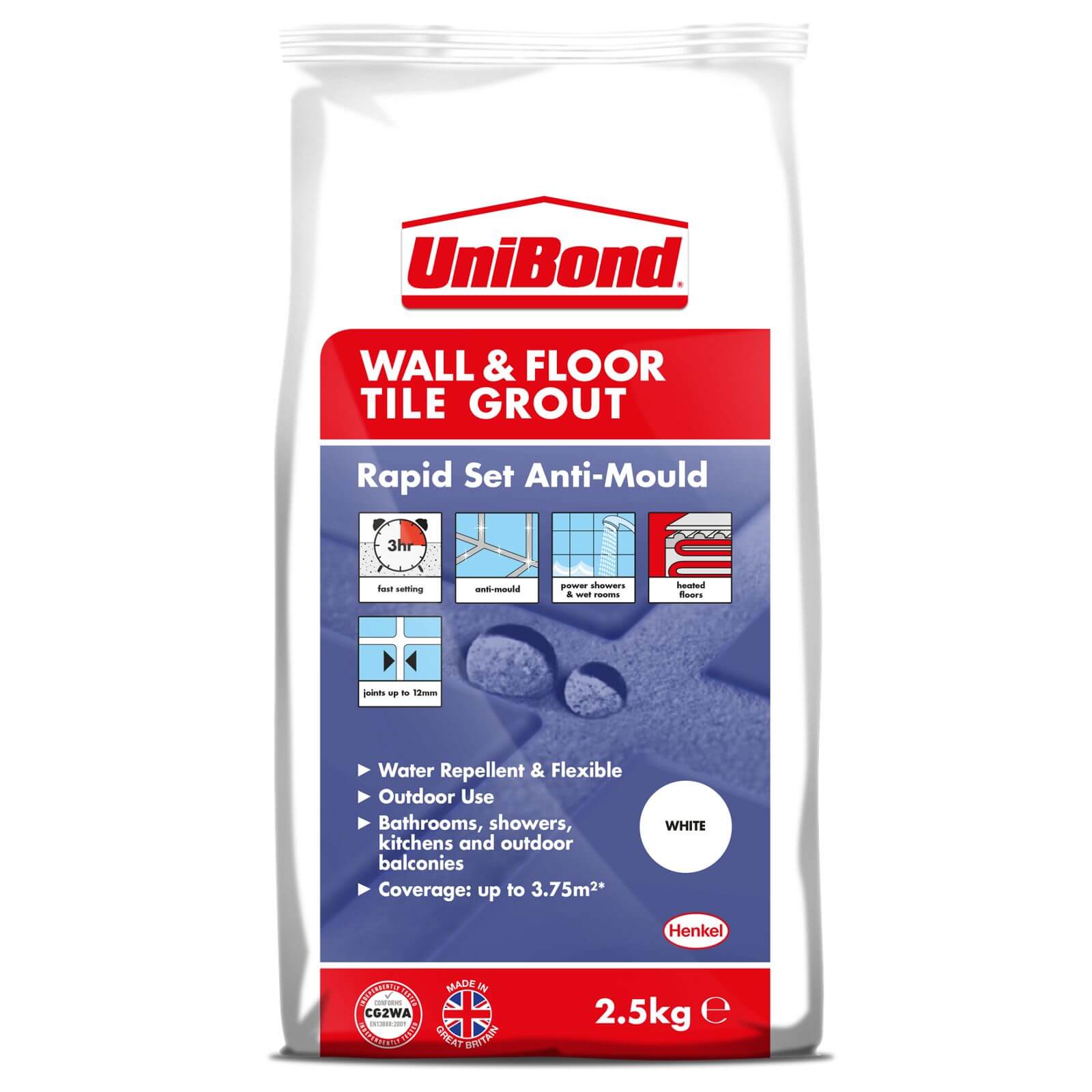 UniBond Floor & Wall Tile Powder Grout White 2.5Kg