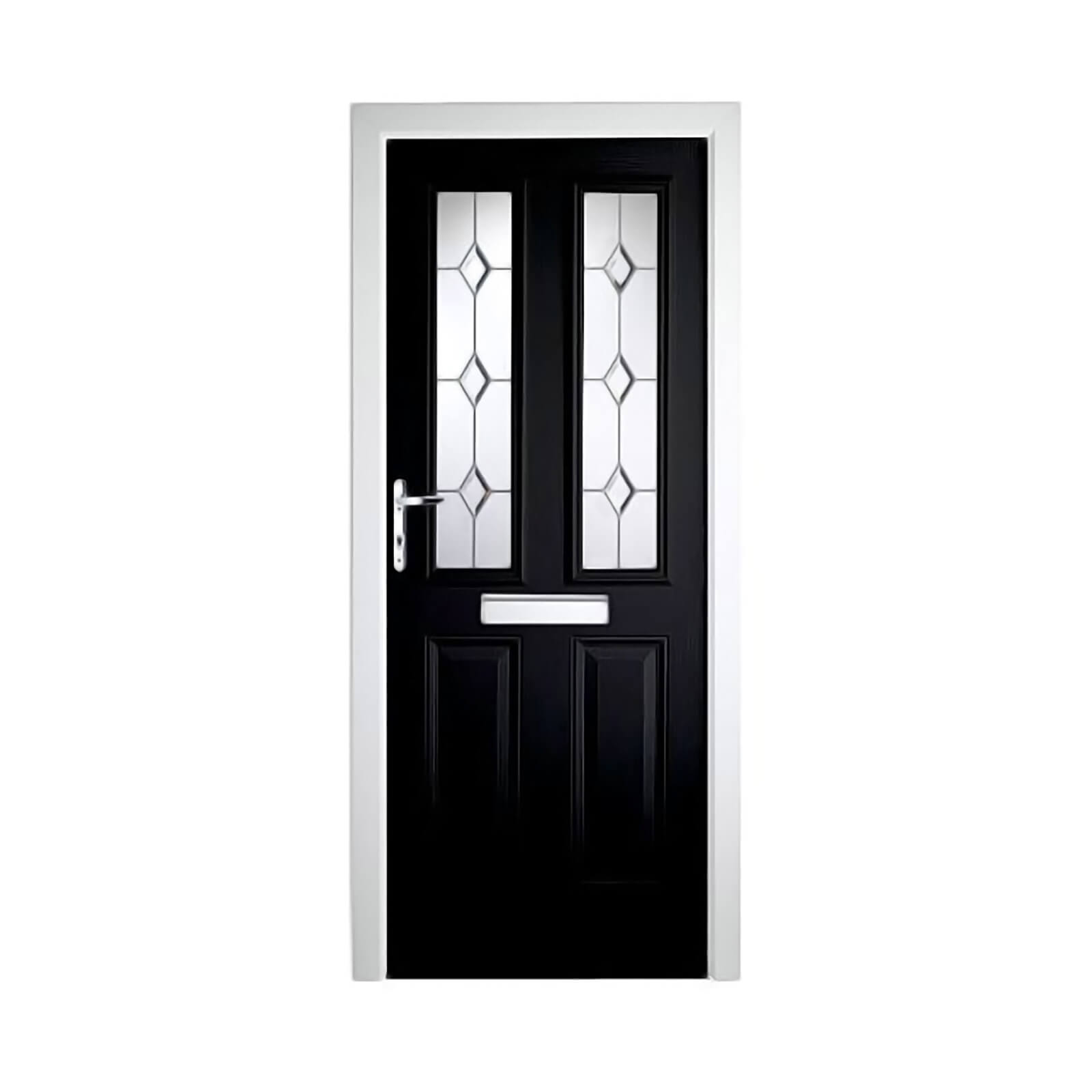 London 2 Narrow Lite Composite Door Set - Black Right Hand Hung Composite Door - 920mm Wide 2085mm High