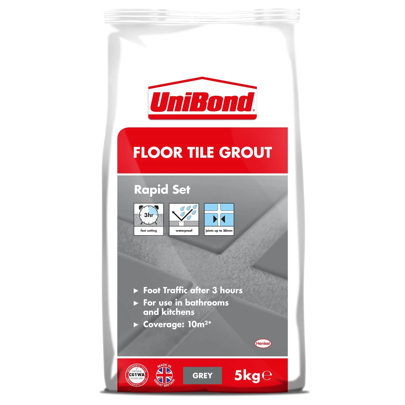UniBond Rapid Set Floor Tile Grout - 5kg - Grey