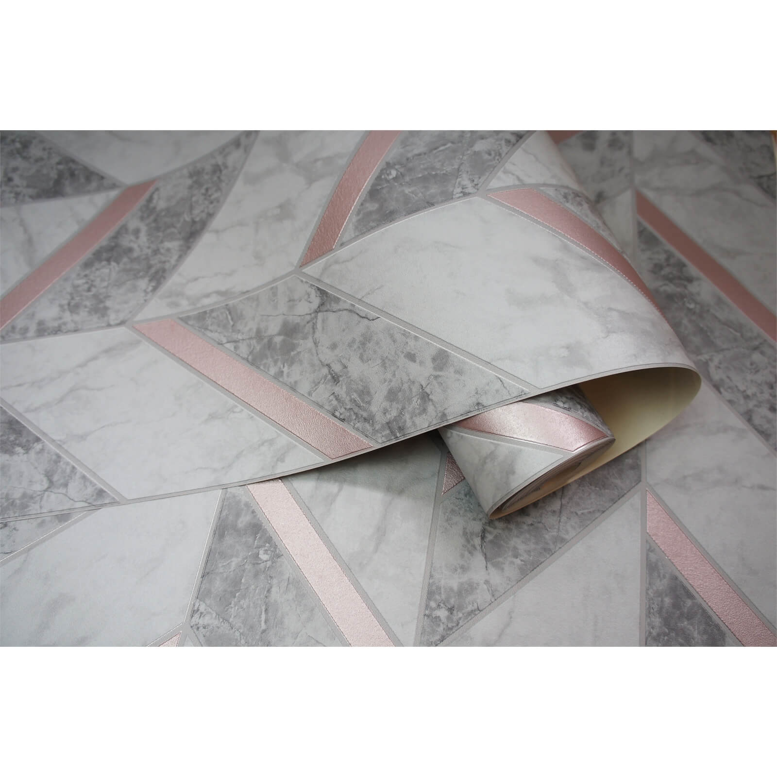 Holden Decor Carrara Tile Embossed Metallic Charcoal and Rose Gold Wallpaper