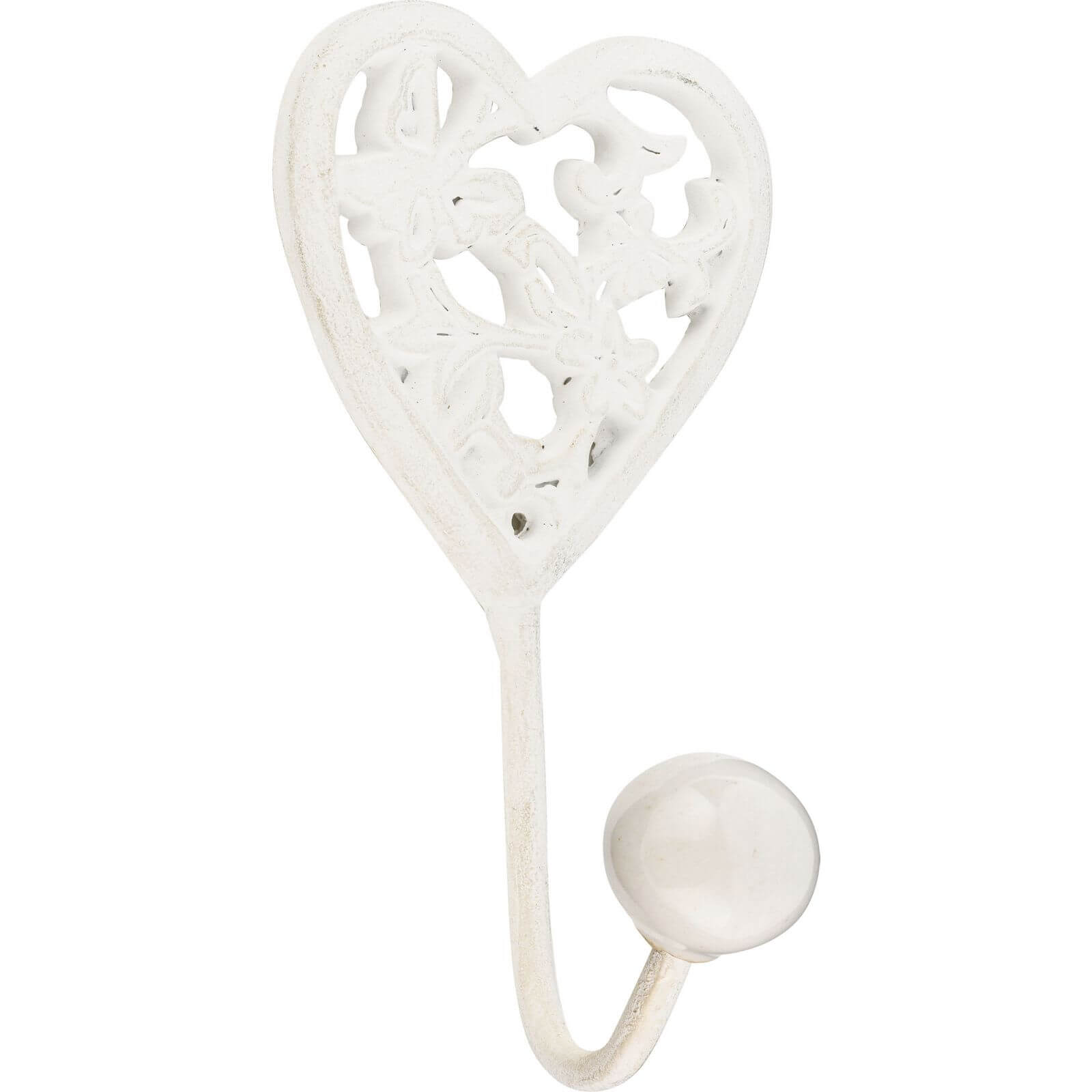 Hiatt Decorative Metal Ornate Heart Hook - White