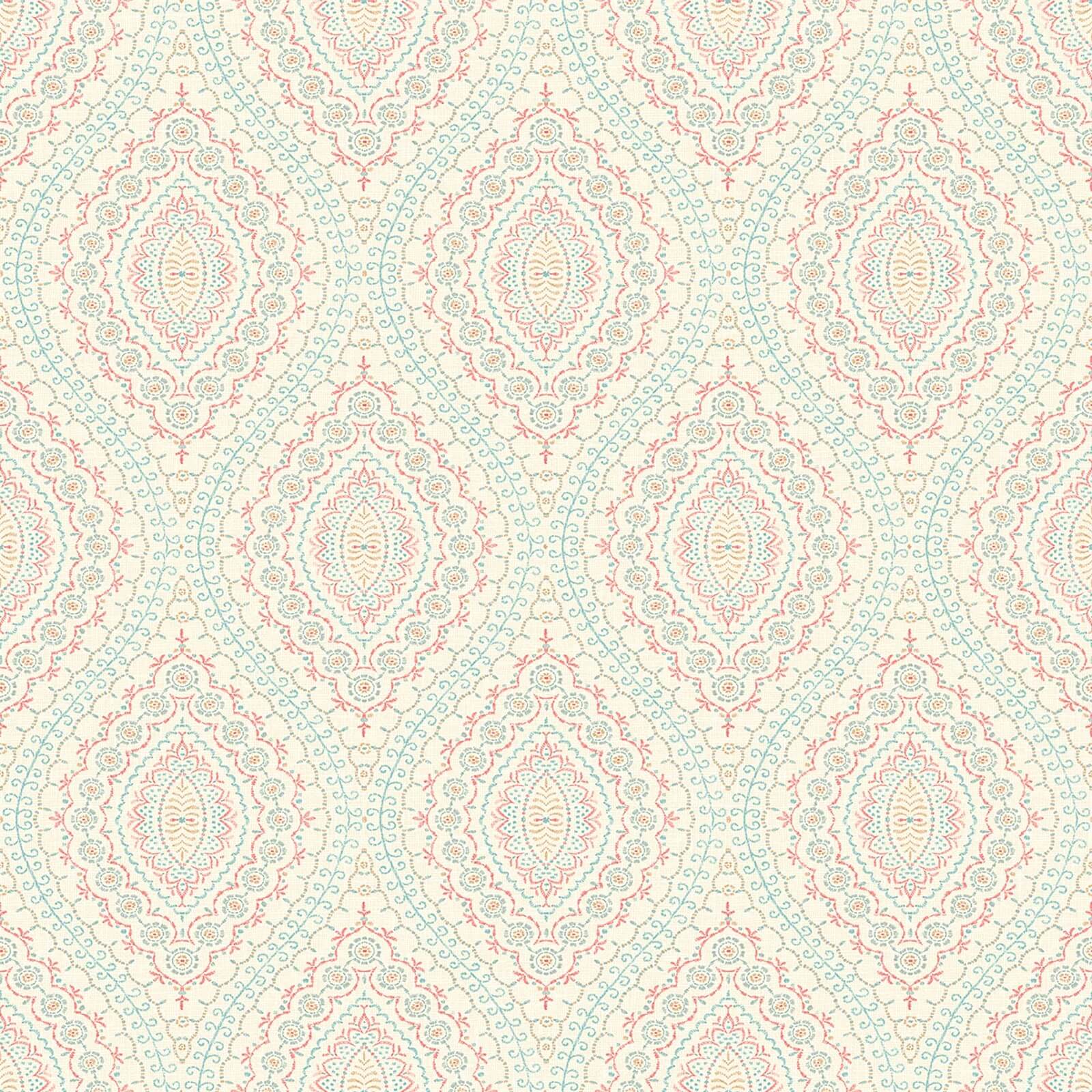 Grandeco Stitched Ogee Teal Wallpaper